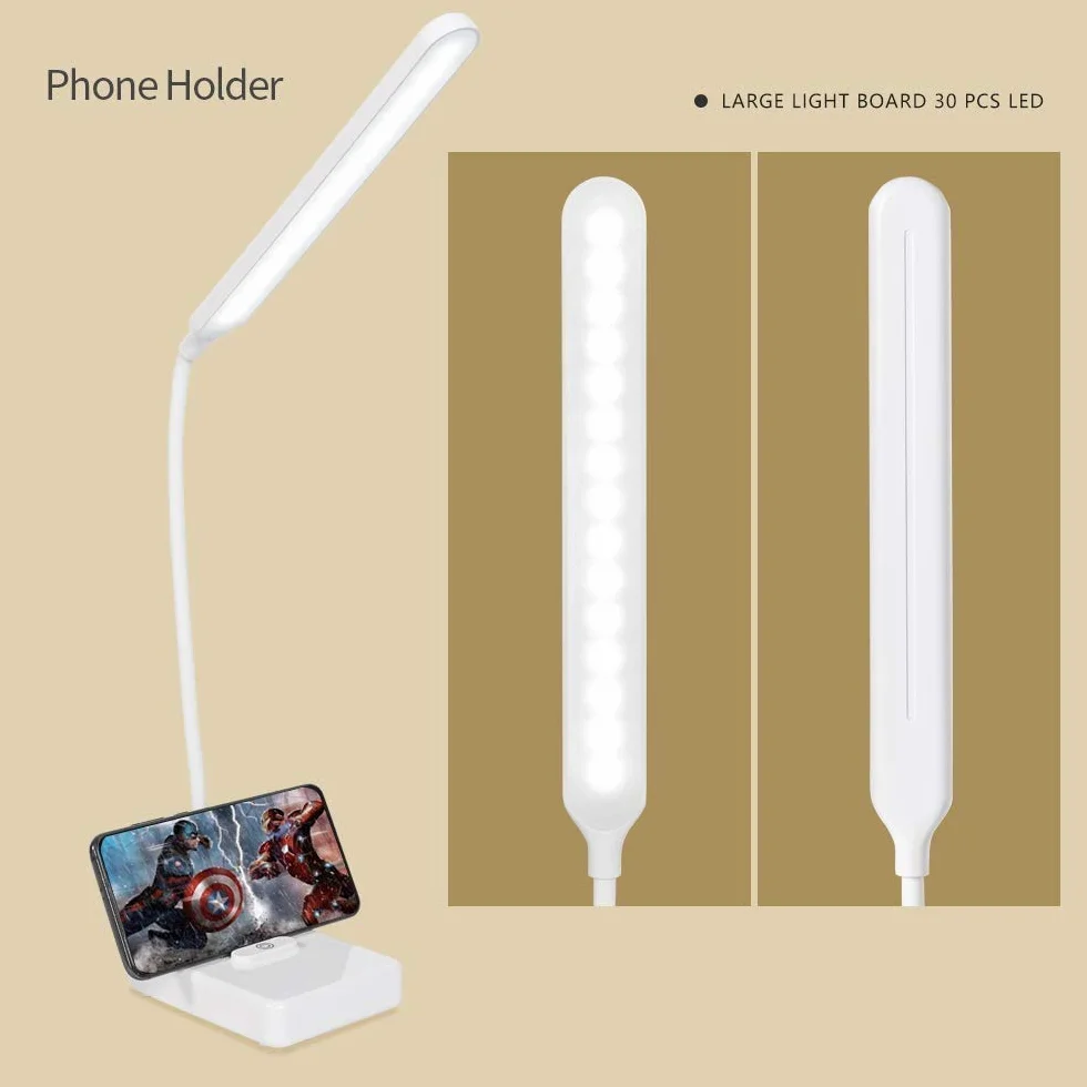 Lámpara LED de escritorio recargable 2000mAh, luz lectura inalámbrica, control táctil 3 colores, 6 brillo ajustable