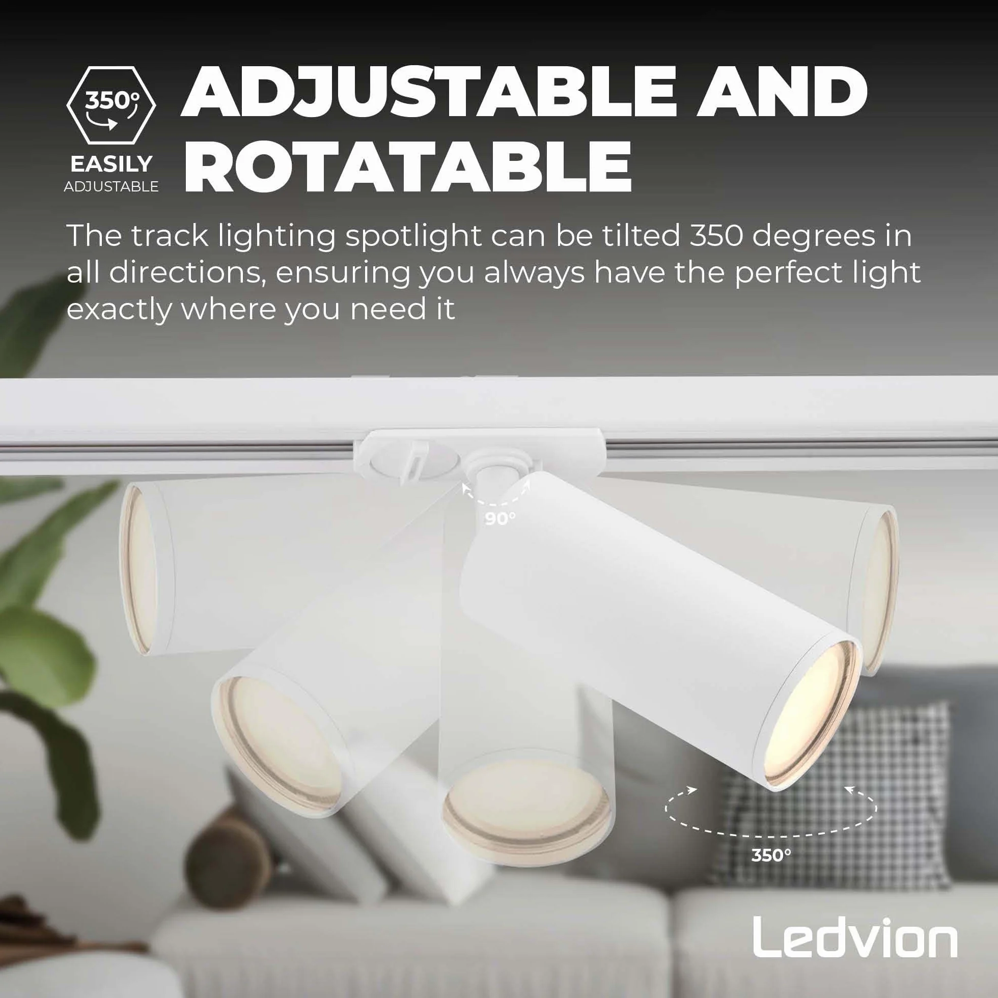 Ledvion Sistema de rieles iluminacion 2m Carril Monofasico Blanco 4x Foco techo Orientable GU10