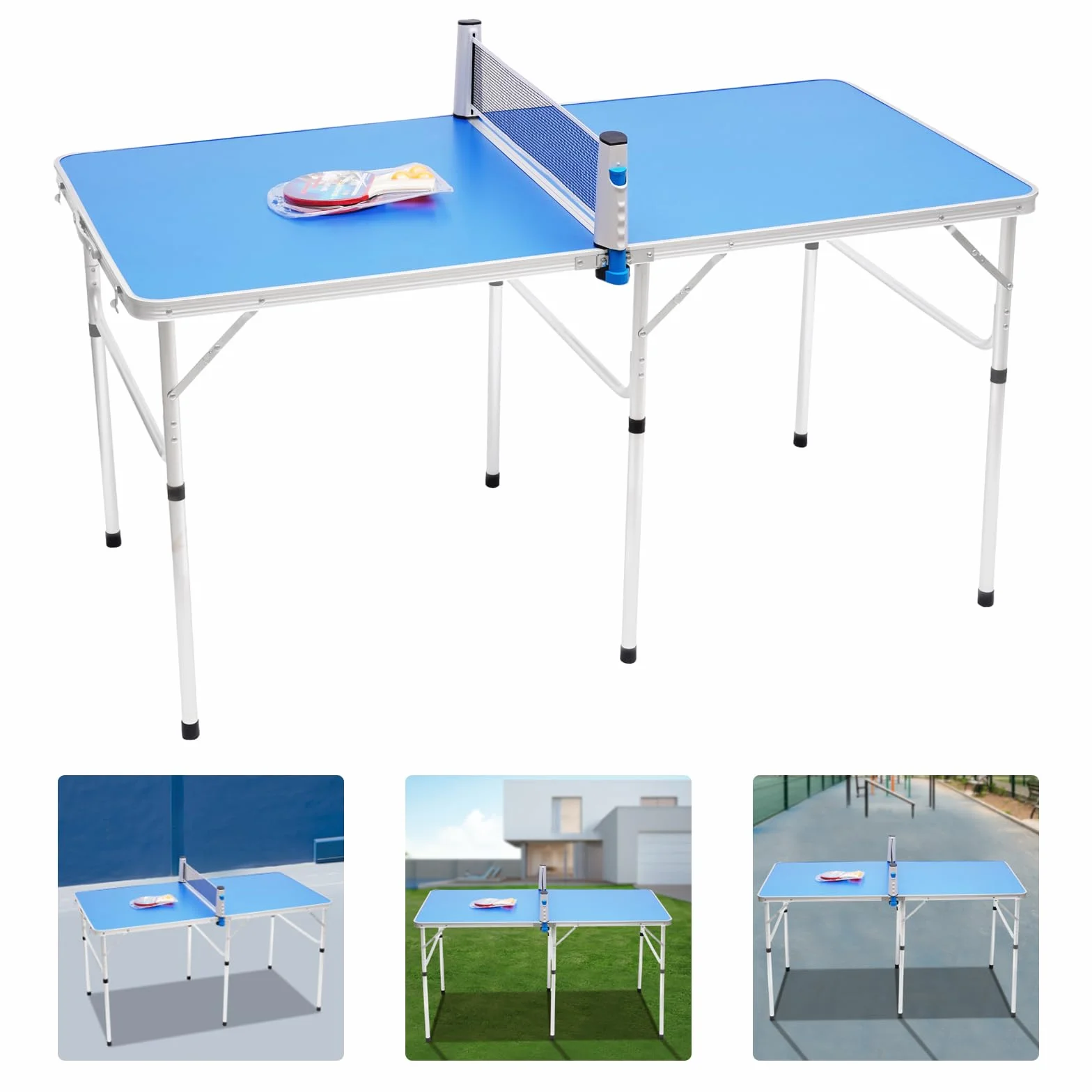 Mesa de ping pong plegable de aluminio MDF, estable y ahorra espacio, mesa de ping pong multifuncional para interior y exterior para familia, niños, camping en casa