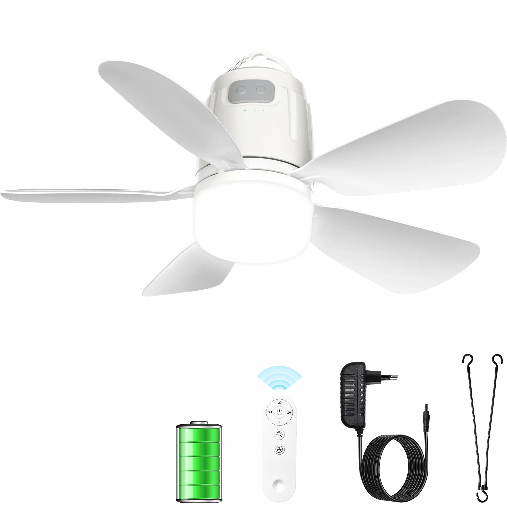 Ventilador Techo Exterior 50CM 20000mAh Recargable con Luz y Mando a Distancia Blanco