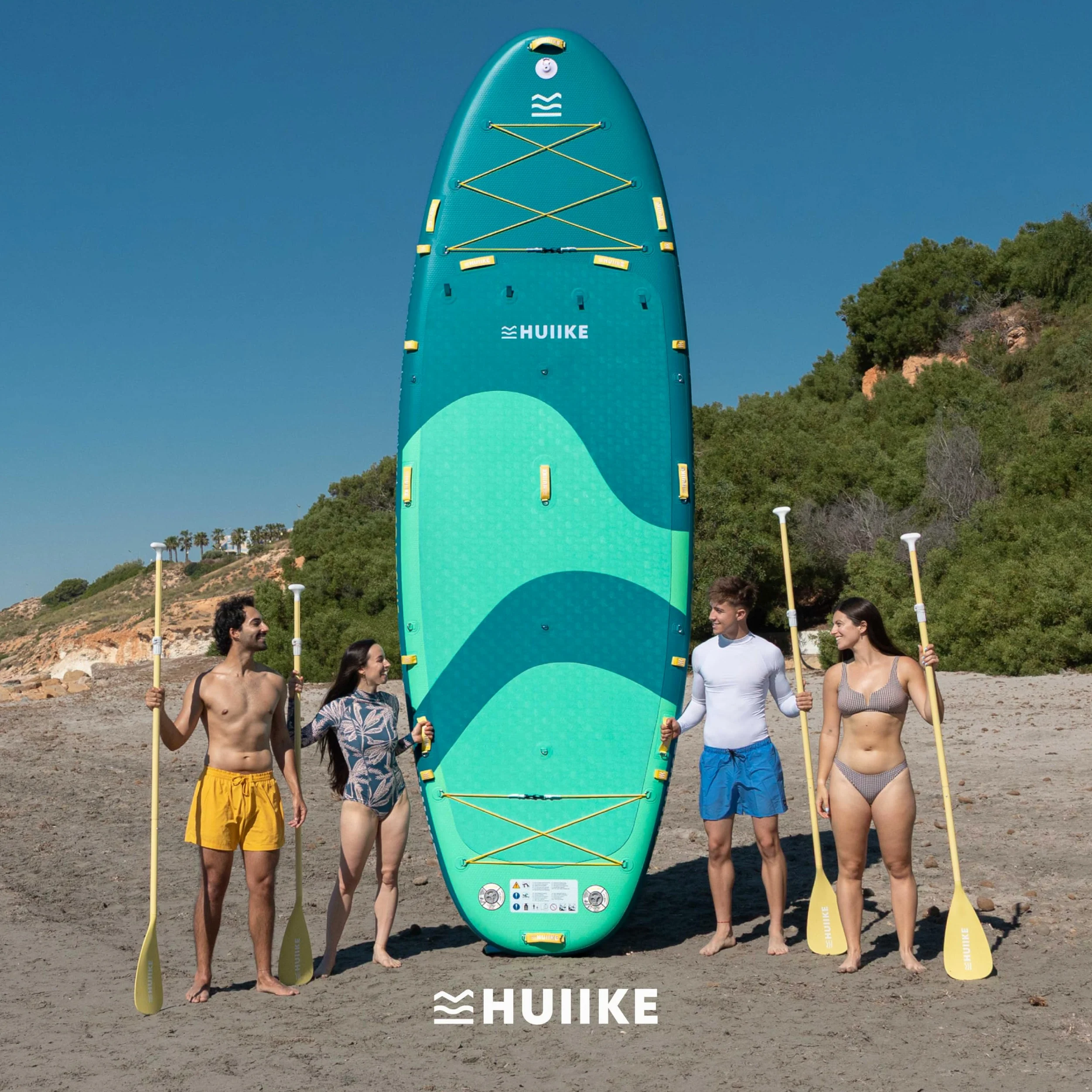 HUIIKE Tabla Paddle Surf Hinchable XXL 15' 4 Personas 480 kg con Accesorios | SUP Gigante con 4 Remos, 2 Infladores, 5 Quillas, Leash y Macuto. Stand Up Paddle Board Gran Estabilidad y Resistencia