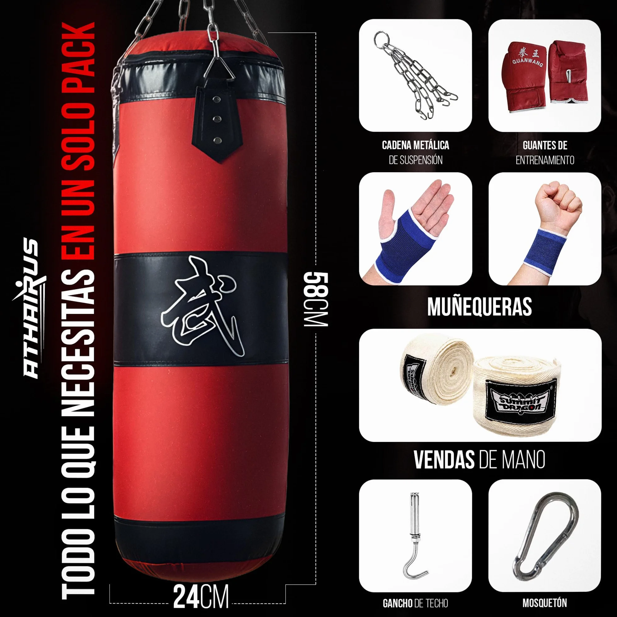 Sacos de Boxeo, Sin-Relleno para Adutos, Cadena, Saco de Boxeo Pesado, MMA, Extremadamente Resistente y Duradero, Kickboxing, Bolsa para Entrenamiento, Fitness, Artes Marciales, Ejercicio Fisico