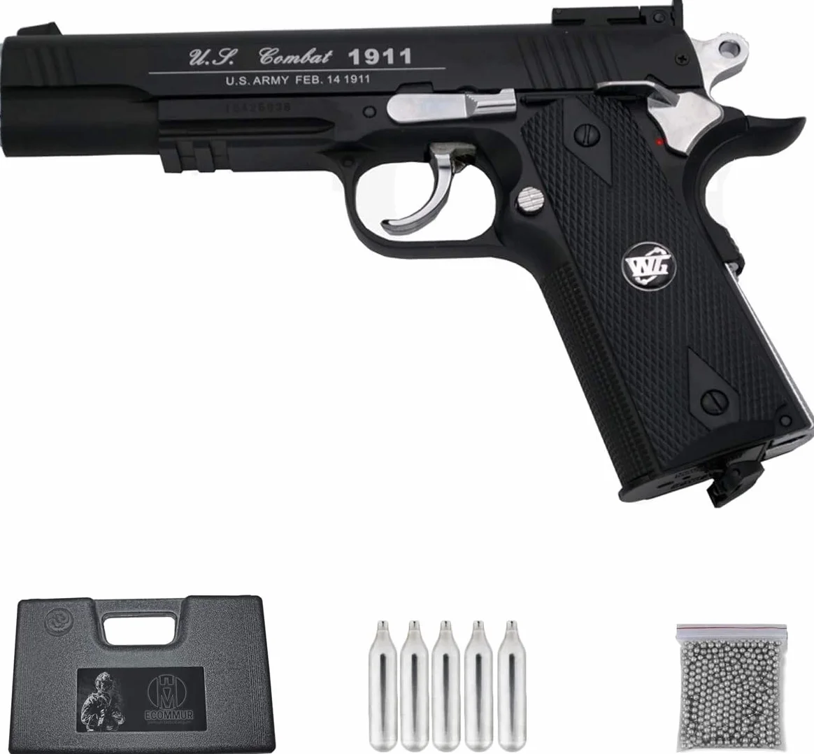 Pack Pistola de balines (perdigones Bolas de Acero BB's). Arma de Aire comprimido CO2 Calibre 4,5mm <3,5J