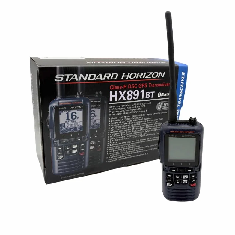 Standard Horizon HX891BT/E Radio marina VHF flotante, 6 W, navegación GPS, IPX8 impermeable, Bluetooth (azul marino)