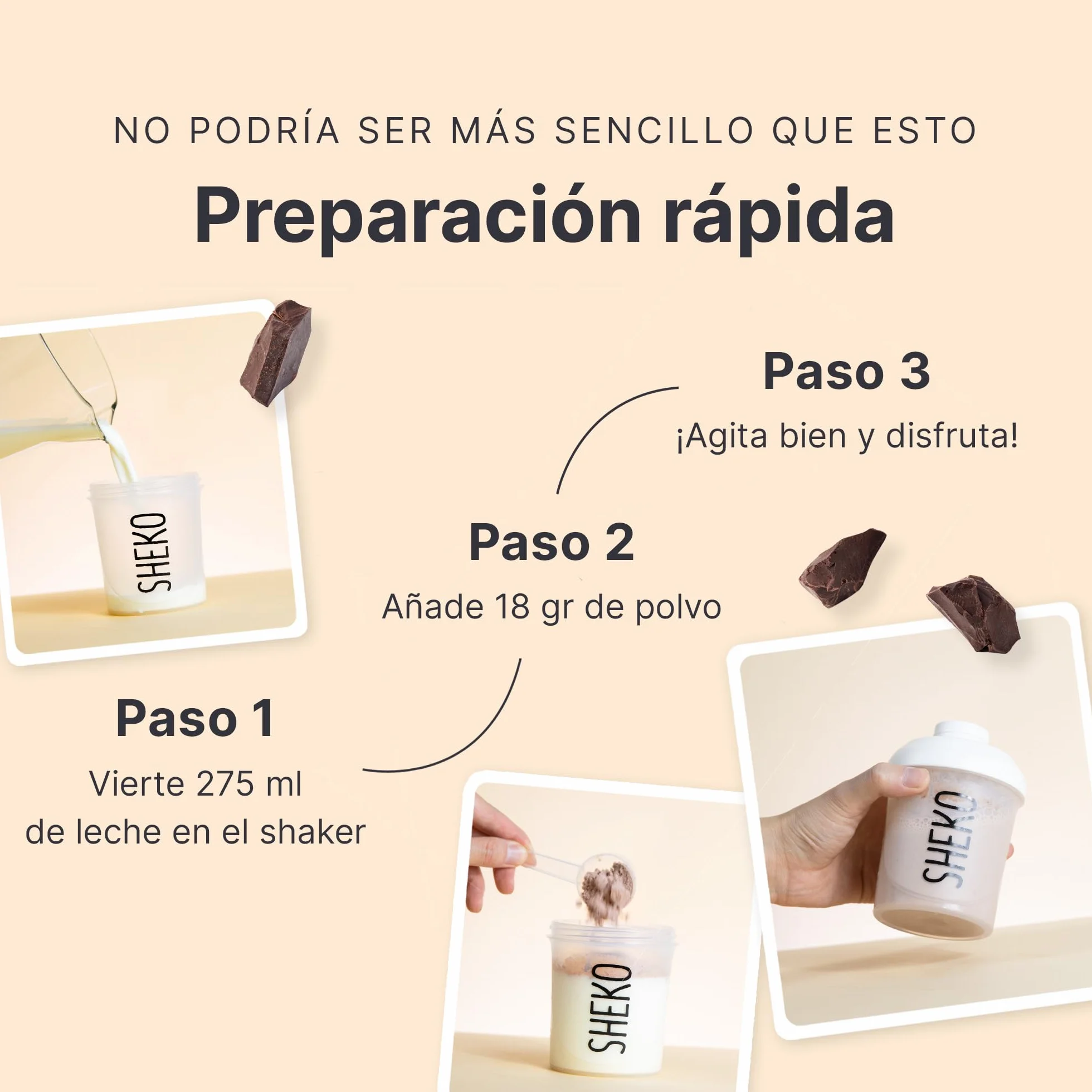 SHEKO Batido Sustitutivo Stracciatella 21 Raciones 378 g Rico en Proteína Bajo en Carbohidratos