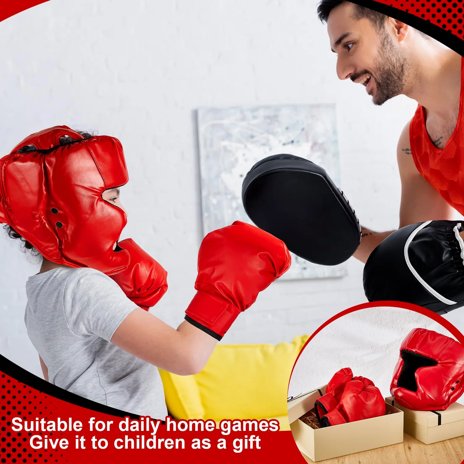Kanayu Juego de 12 piezas de equipo de boxeo para principiantes de 6 a 18 años, incluyendo casco de boxeo y guantes, vendas de mano, protectores bucales deportivos, equipo de entrenamiento de