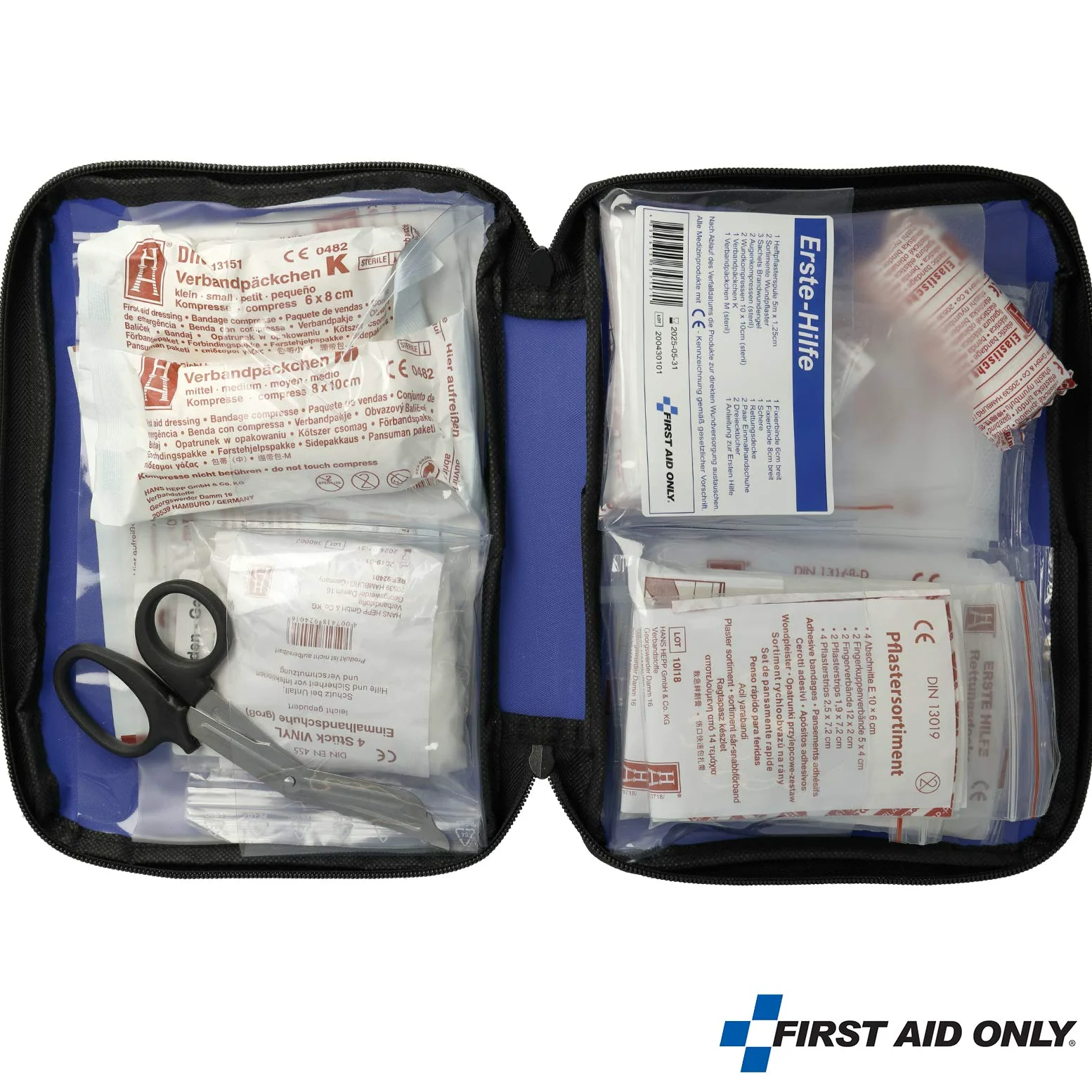 First Aid Only Bolsa de primeros auxilios, 50 piezas, para oficina, viaje, ocio, pequeño, para llevar, azul, P-10036