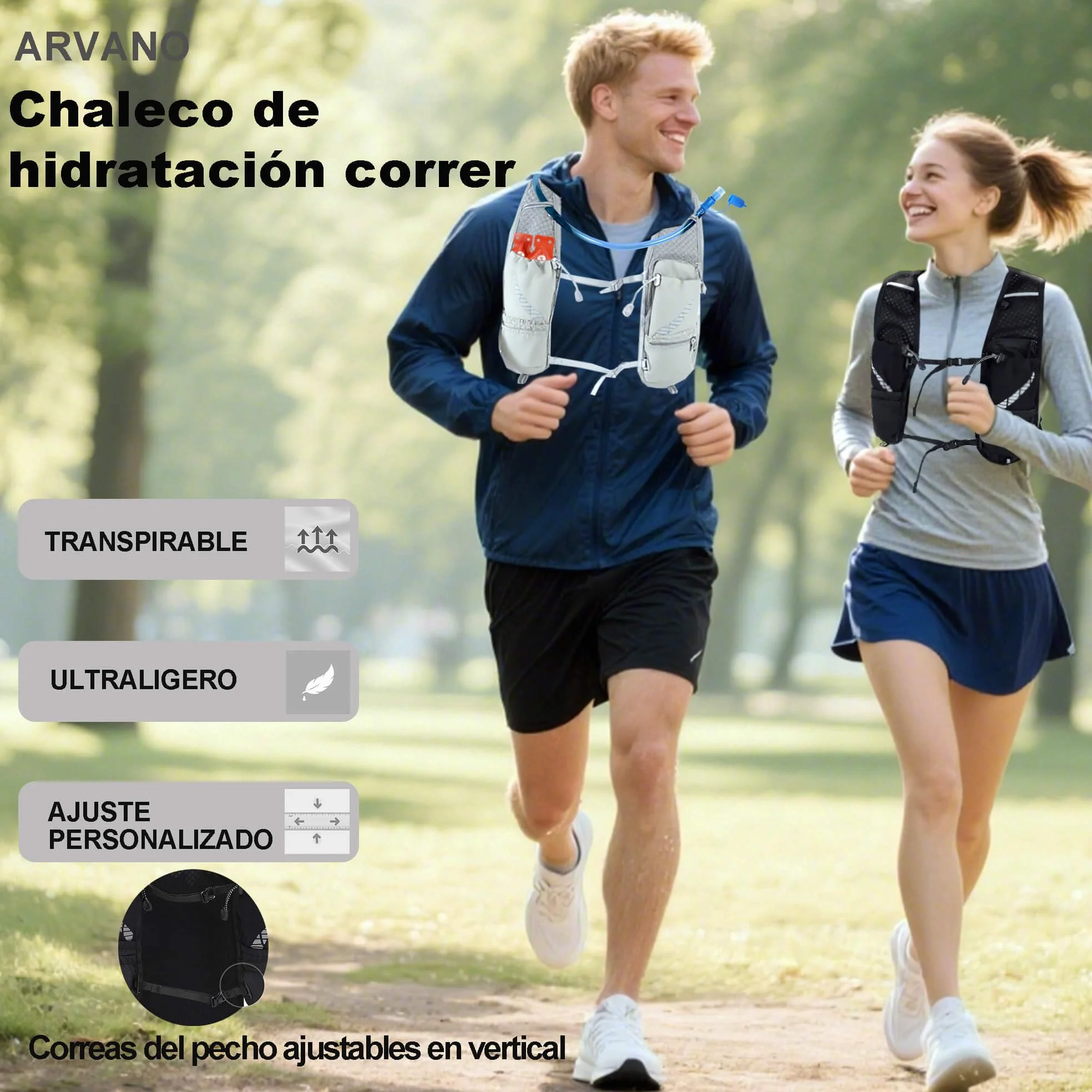 Chaleco de Hidratación para Trail Running Mochila Correr con Bolsa de Agua de 1.5L, Ligera y Transpirable 5L Mochila de hidratación para Maratón Ciclismo