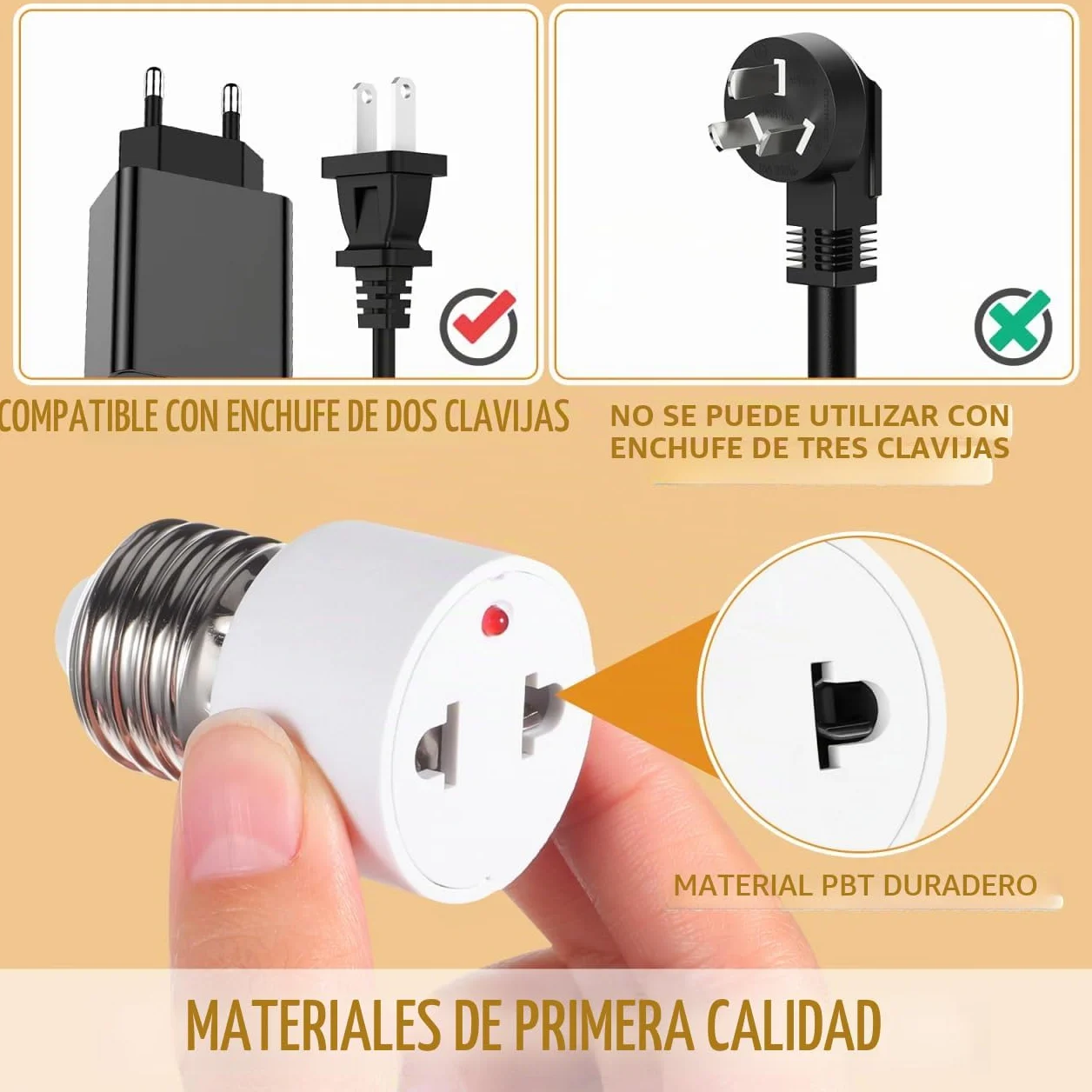 Veemoon Adaptador de enchufe de bombilla E27 2 pines 2 unidades