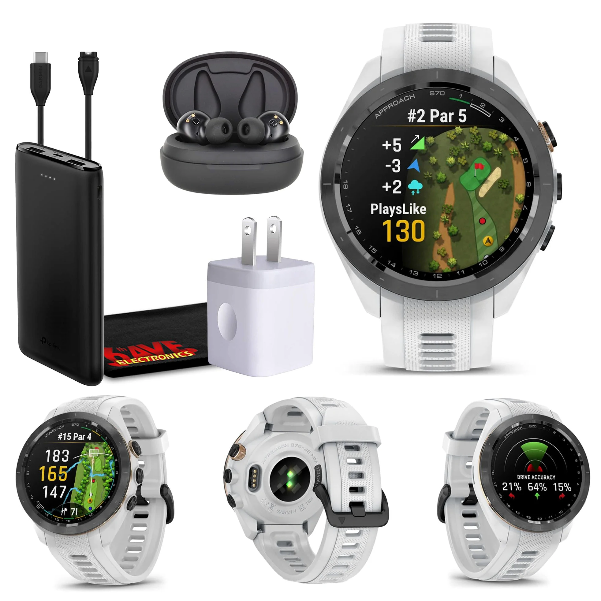 Garmin Approach S70 - Reloj inteligente de golf con GPS para hombre, pantalla táctil ligera AMOLED y cursos precargados con auriculares inalámbricos y más