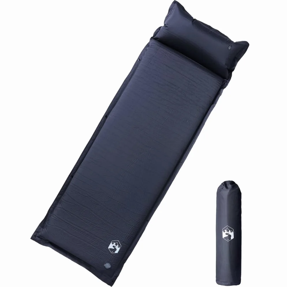 Colchoneta autoinflable con cojín gris para senderismo, playa, viaje, tienda de campaña