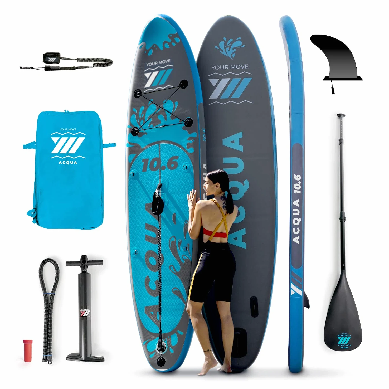 YM SUP hinchable Premium 10'6" (320 x 82 x 15 cm) 304 litros, máx. 145 kg, tecnología 3D Drop Stitch HD + STL-Fusion, anillas mochila Leash y accesorios incluidos, marca Italia, Stand Up Paddle