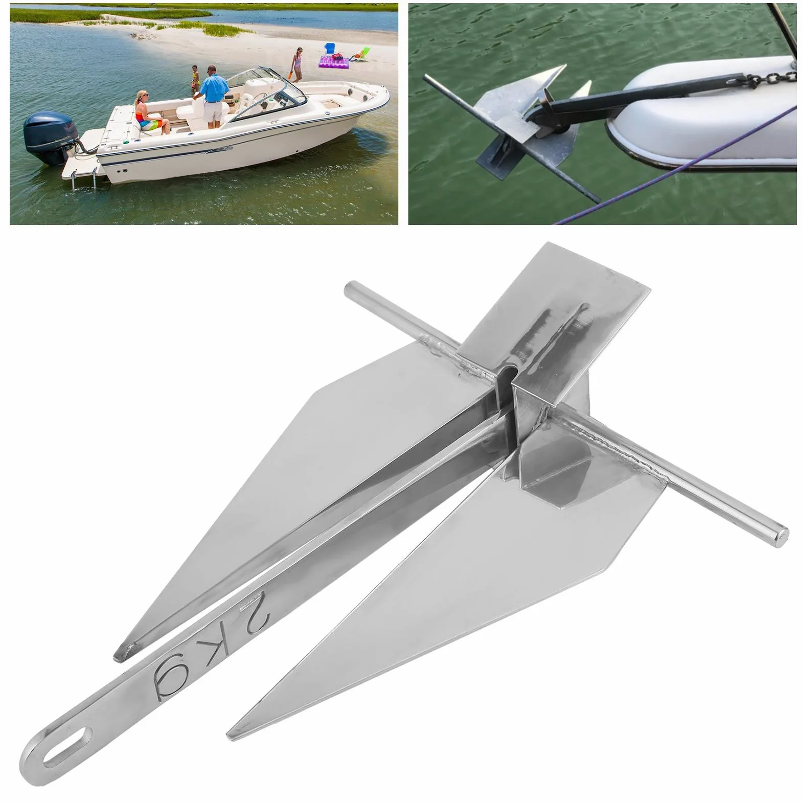 RiToEasysports Ancla para Barco de 2 Kg Ancla Marina de Acero Inoxidable 4 LB de Fraguado Rápido Resistente a la Corrosión Fuerte Poder de Sujeción para Barcos de 17 a 22 Pies Pesca Pequeña y Uso