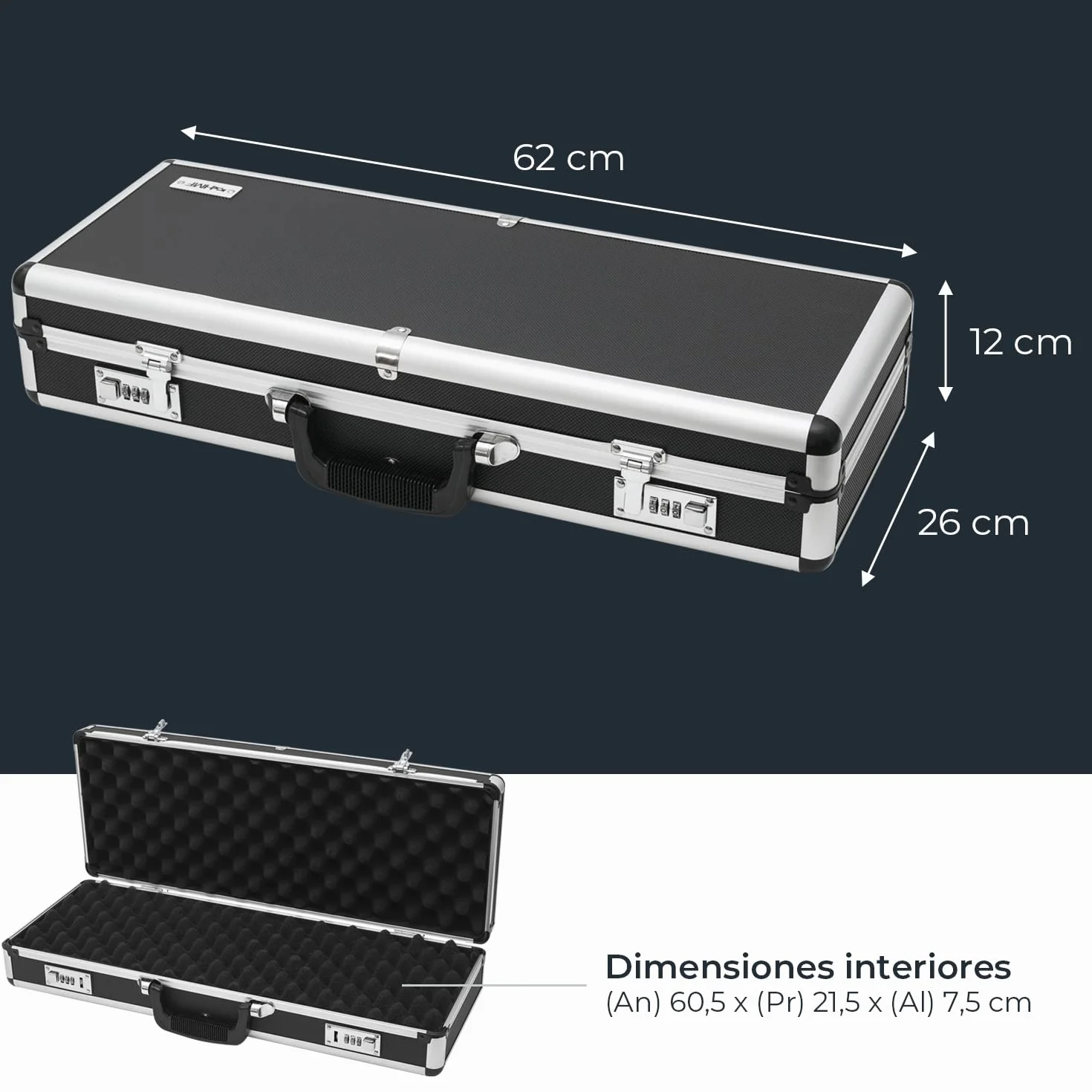 Funda de Aluminio para Pistola con Cerradura de Combinación 62 x 26 x 12 cm Negro