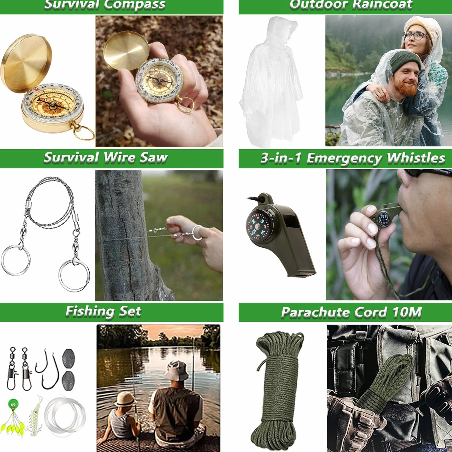 Kit de Supervivencia, Equipo de Emergencia con Filtro de Agua, Kit Supervivencia con Cuchillo de Caza, Kit de Primeros Auxilios para Viajar Caminar Acampar al Aire Montaña (Camuflaje)