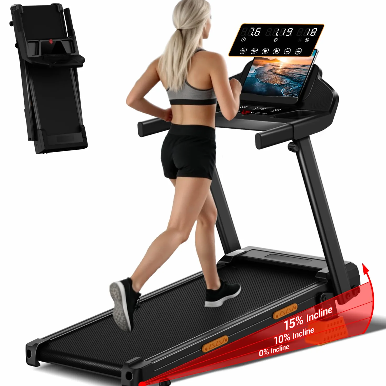 CURSOR Cinta de Correr Plegable con Inclinación, Cinta de Andar Plegable,Caminadora Electrica para Casa Equipado con un Motor de 3,0 CV y Pantalla LED,Máximo 136KG