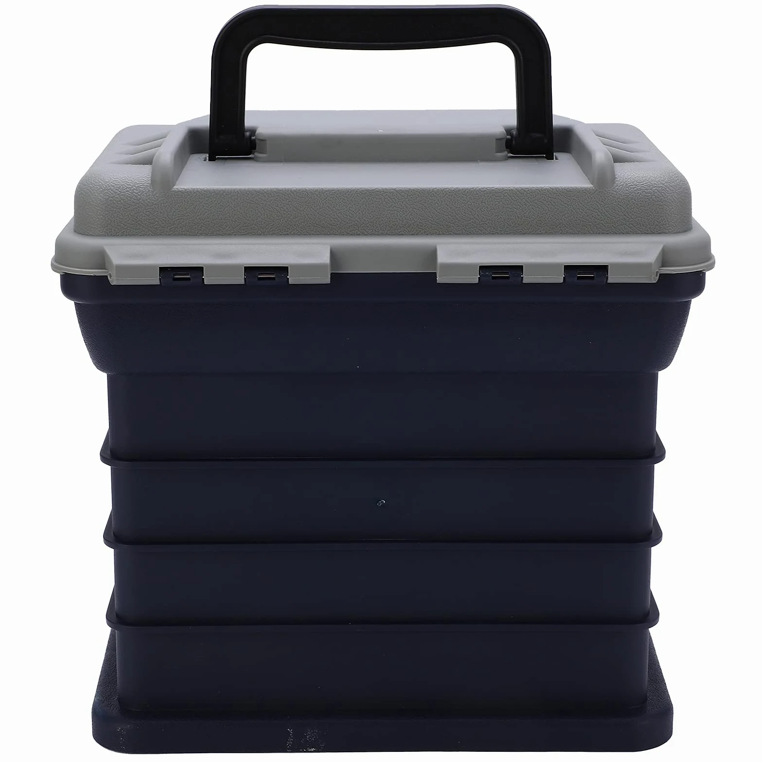 Caja de aparejos de pesca grande de 4 capas, utilidad portátil, mango de plástico, caja de pesca de carpa, herramientas, material PP ABS duradero, gris, 27x17x26cm para pescadores