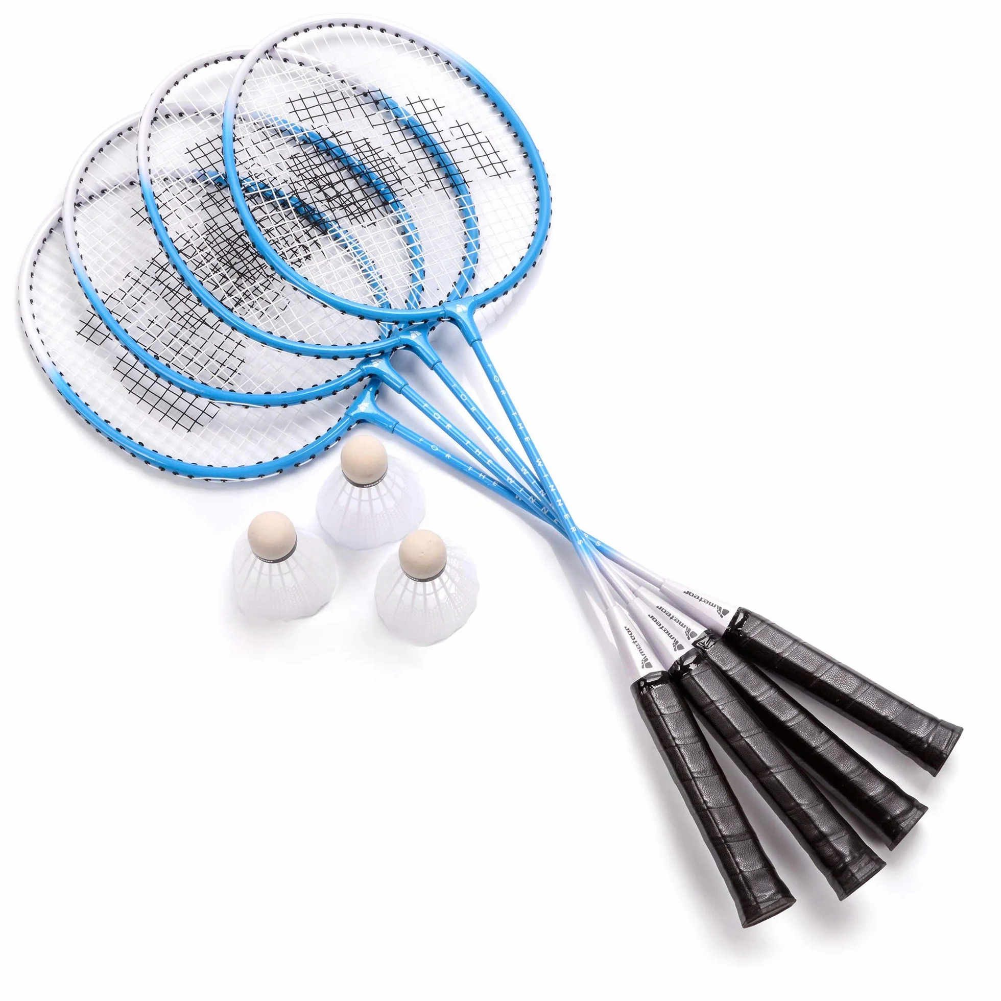 Meteor Juego de Bádminton para 2 o 4 Jugadores - Set con Raquetas, 3 Volantes y 1 Red