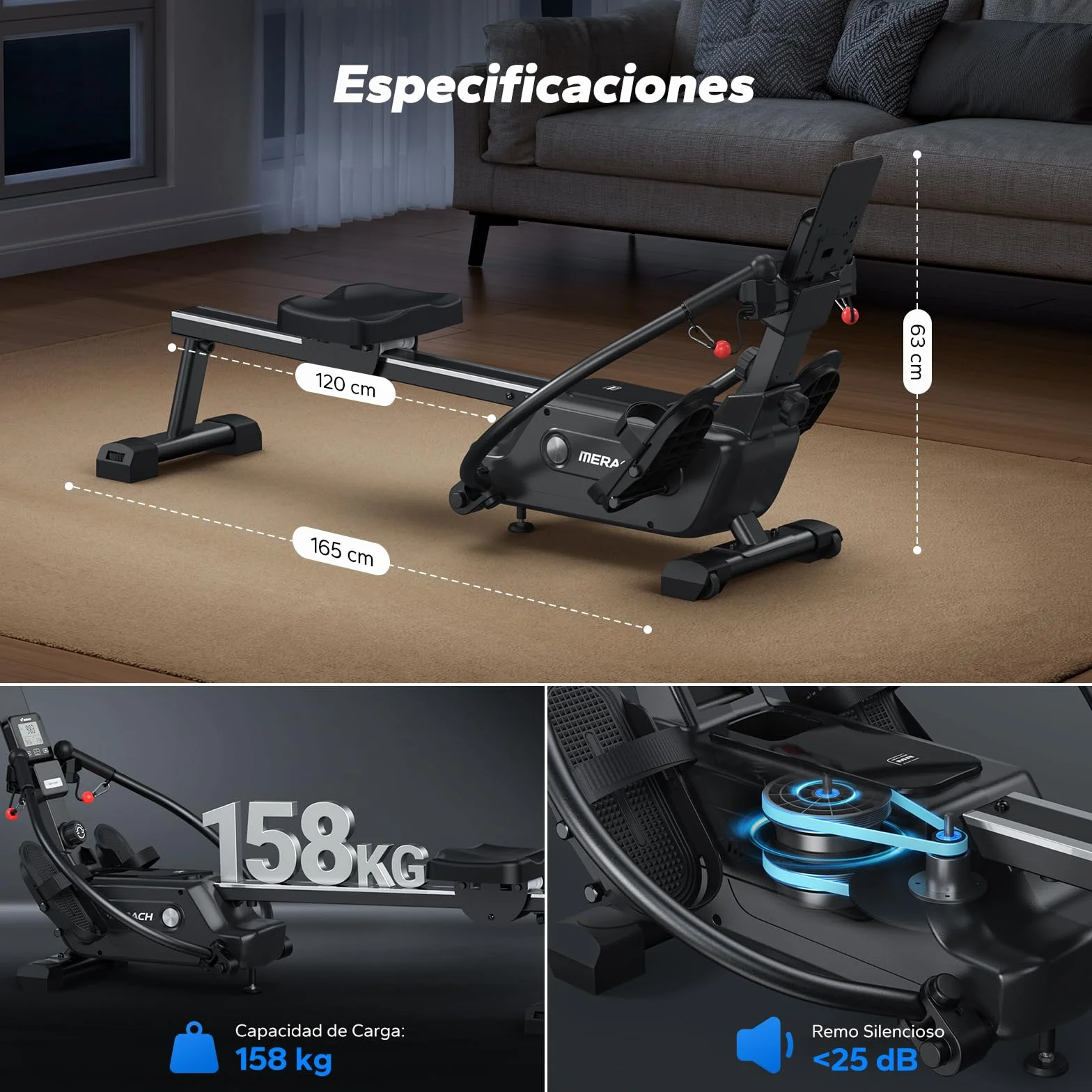 MERACH Máquina de Remo para casa con Exclusiva Tarjeta interactiva y Juegos, Aspecto Similar al tiburón, Experiencia de Remo intensa, Ahorra Espacio, Adecuada para Entrenamiento de Cuerpo Entero
