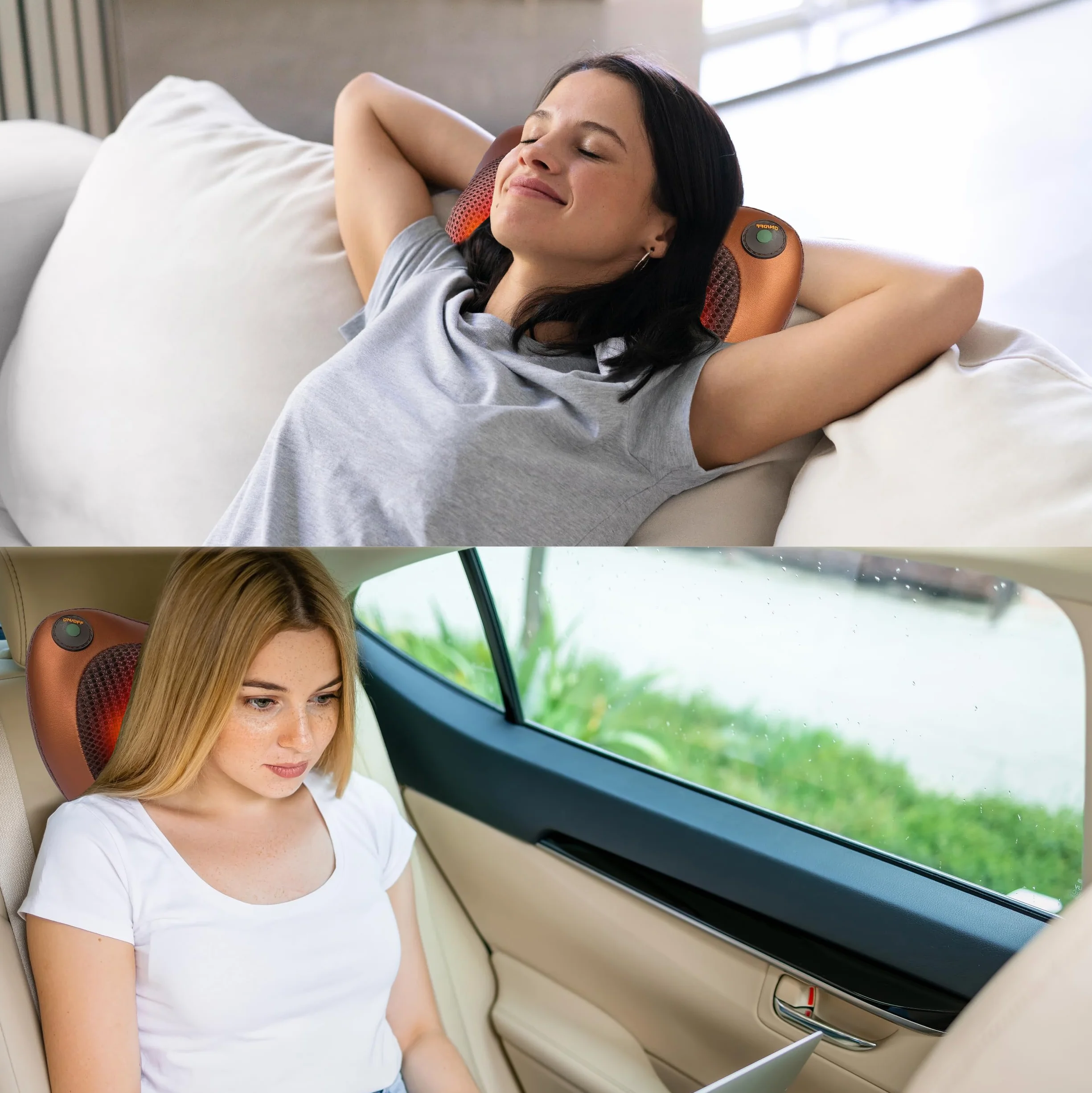 Masajeador Cervical y Espalda Cojín Eléctrico con Calor Funda Extra Marrón Almohada Shiatsu 8 Rodillos