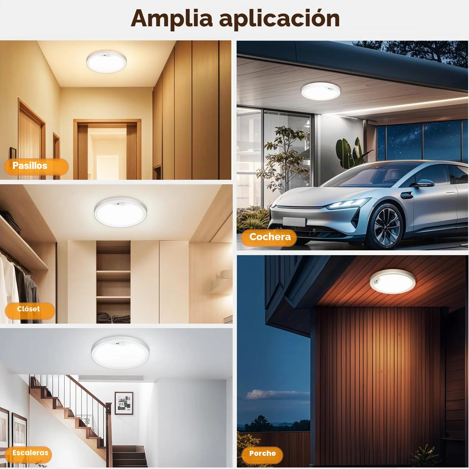 NIBSHOOM Plafon LED techo 3000K/4000K/6500K 18W 1800LM IP44 con sensor de movimiento Ø22cm