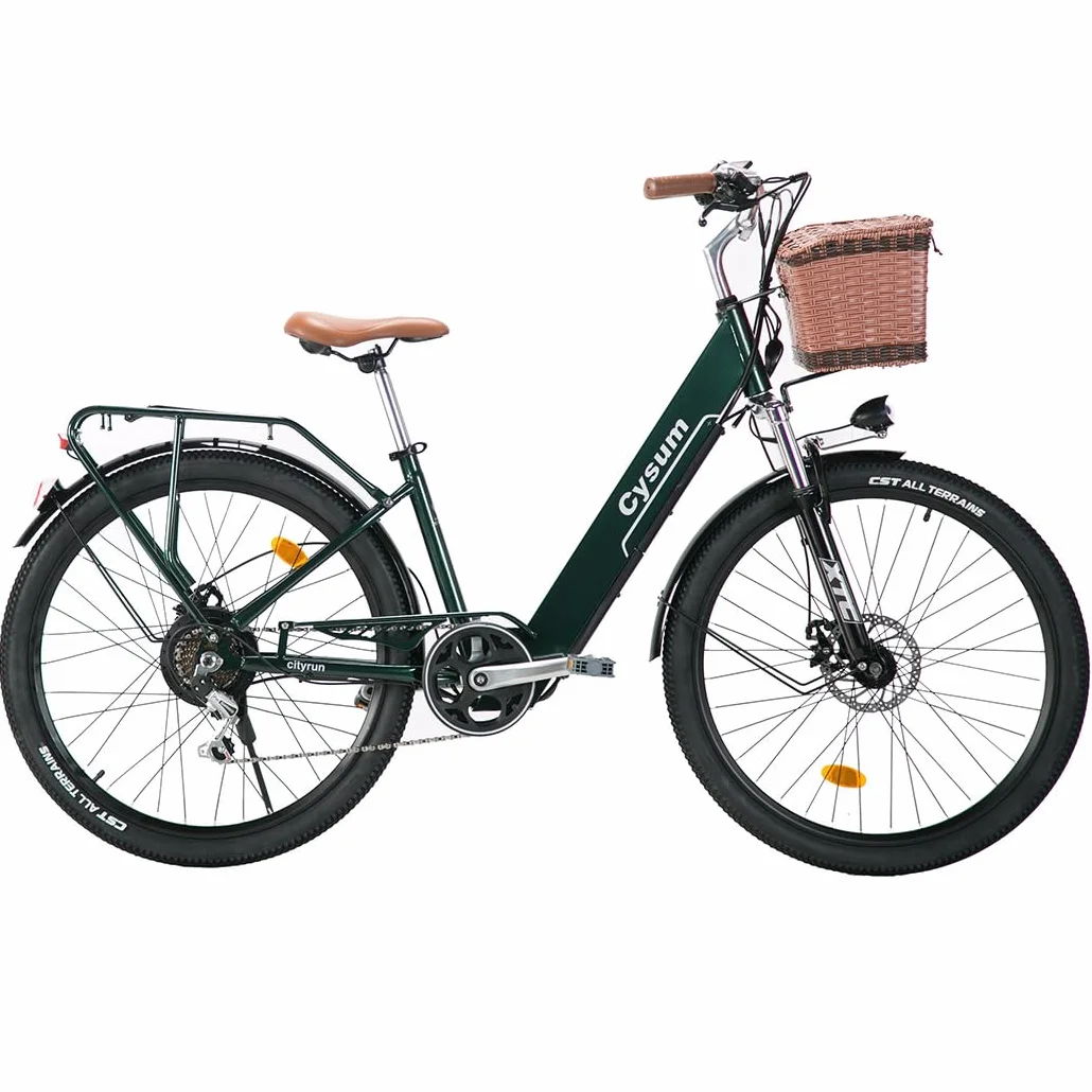 cysum Cityrun Bicicleta eléctrica, 26'' City Bici Elettrica para Mujer Adulta, E-Bike con 36v 10ah batería de Litio autonomía 80km, 250w Motor 25km/h,7 velocidades de transmisión de Engranajes