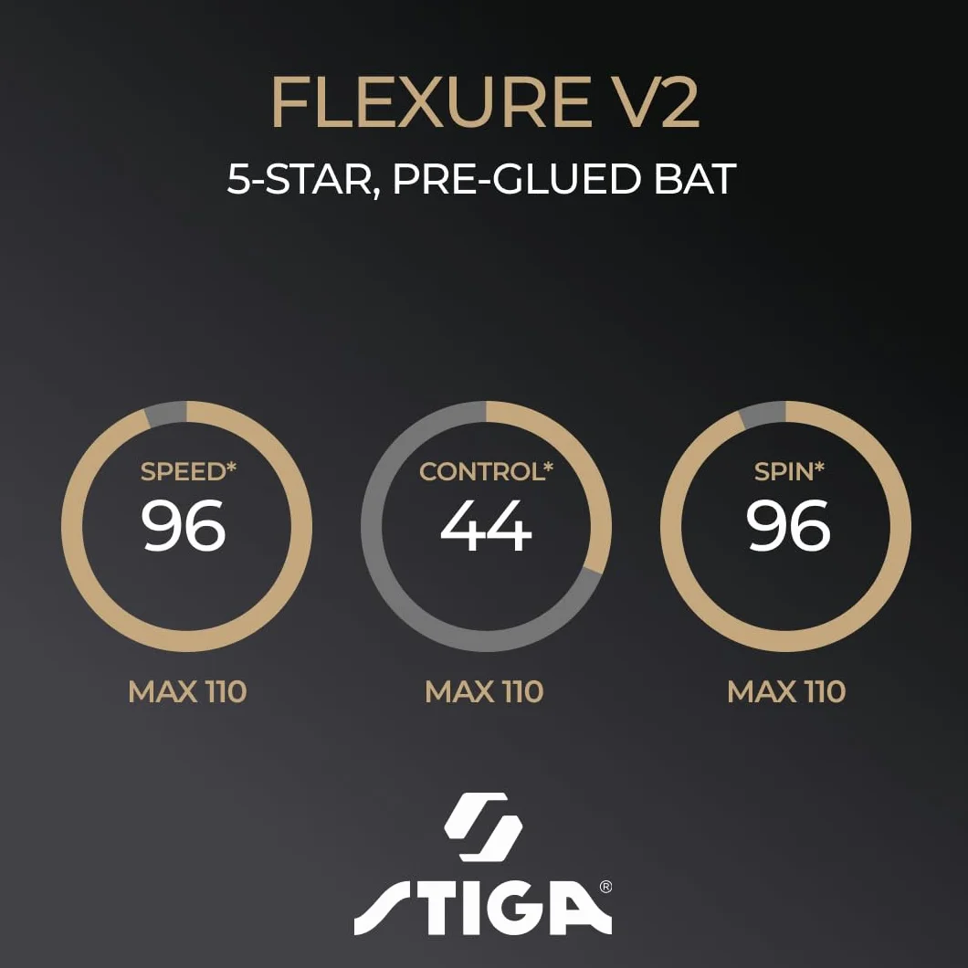 STIGA Flexure V2 Pala de Tenis de Mesa 5 Estrellas Goma STAR5 ITTF Agarre Ergonómico
