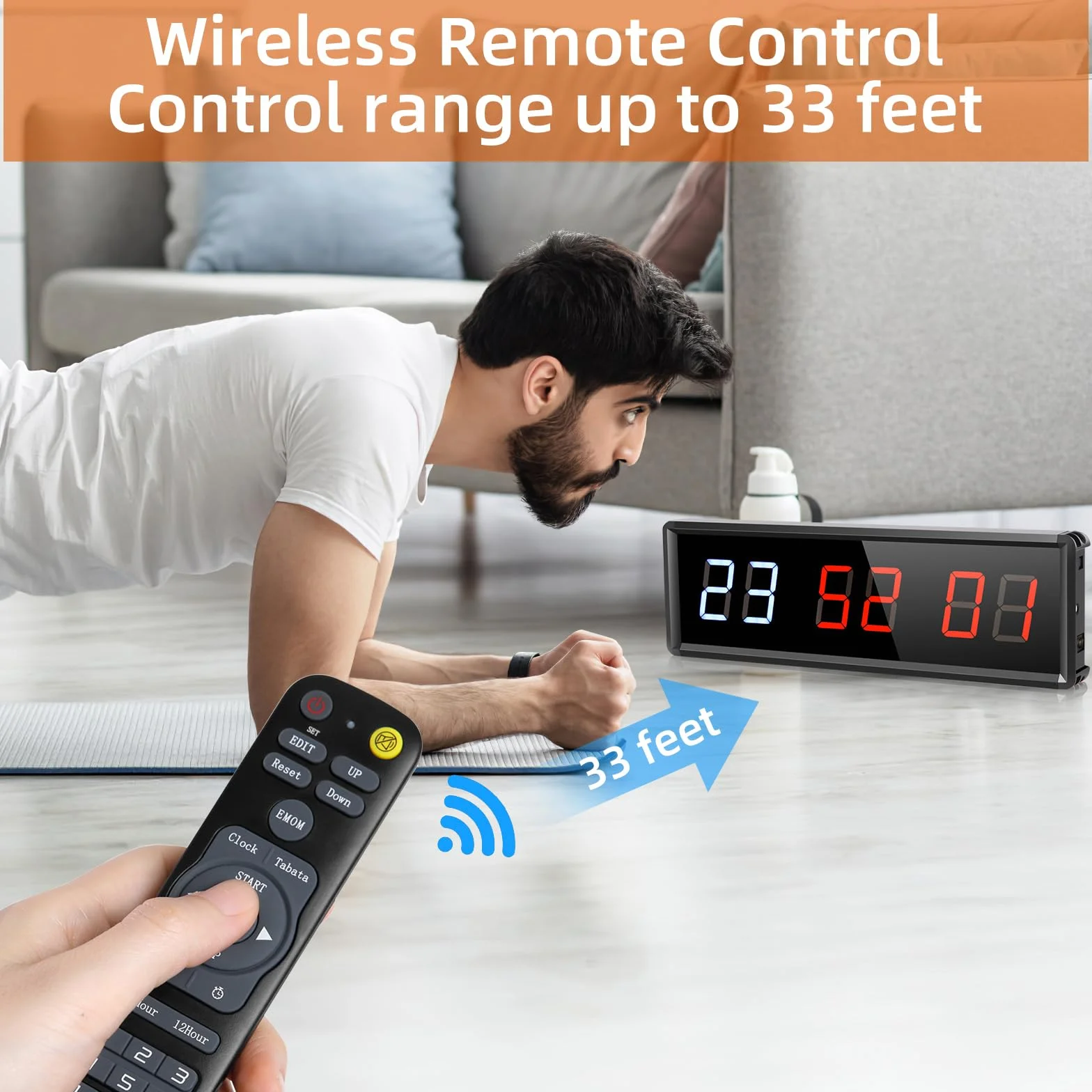 PELLOR Temporizador de Gimnasio,1.5" Temporizador de Intervalo LED,Reloj de Pared Digital Grande con Countdown/Up,Cronómetro,Brillo Ajustable,Reloj de Entrenamiento con Control Remoto para Casa Garaje