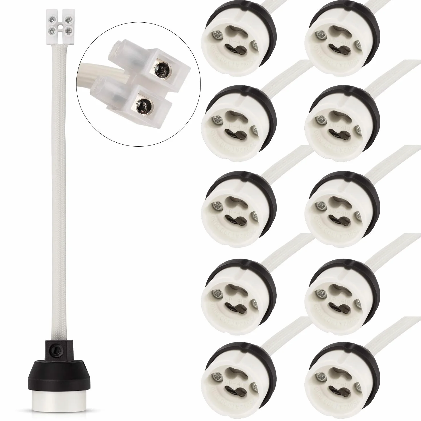 DiCUNO GU10 Portalámparas Base Cerámica 0.75mm² 15CM Cable VDE 2A 0-300W 0-250V 10 Piezas