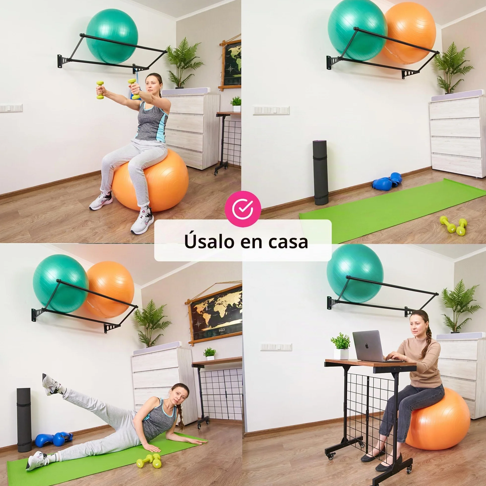 Soporte De Pared Para Pelotas De Ejercicio | Organice Su Espacio | Para Pelotas De Yoga, Pelotas De Fitness Y Pelotas De Estabilidad | Para Gimnasios, Estudios Y Gimnasios En Casa | Negro Mate