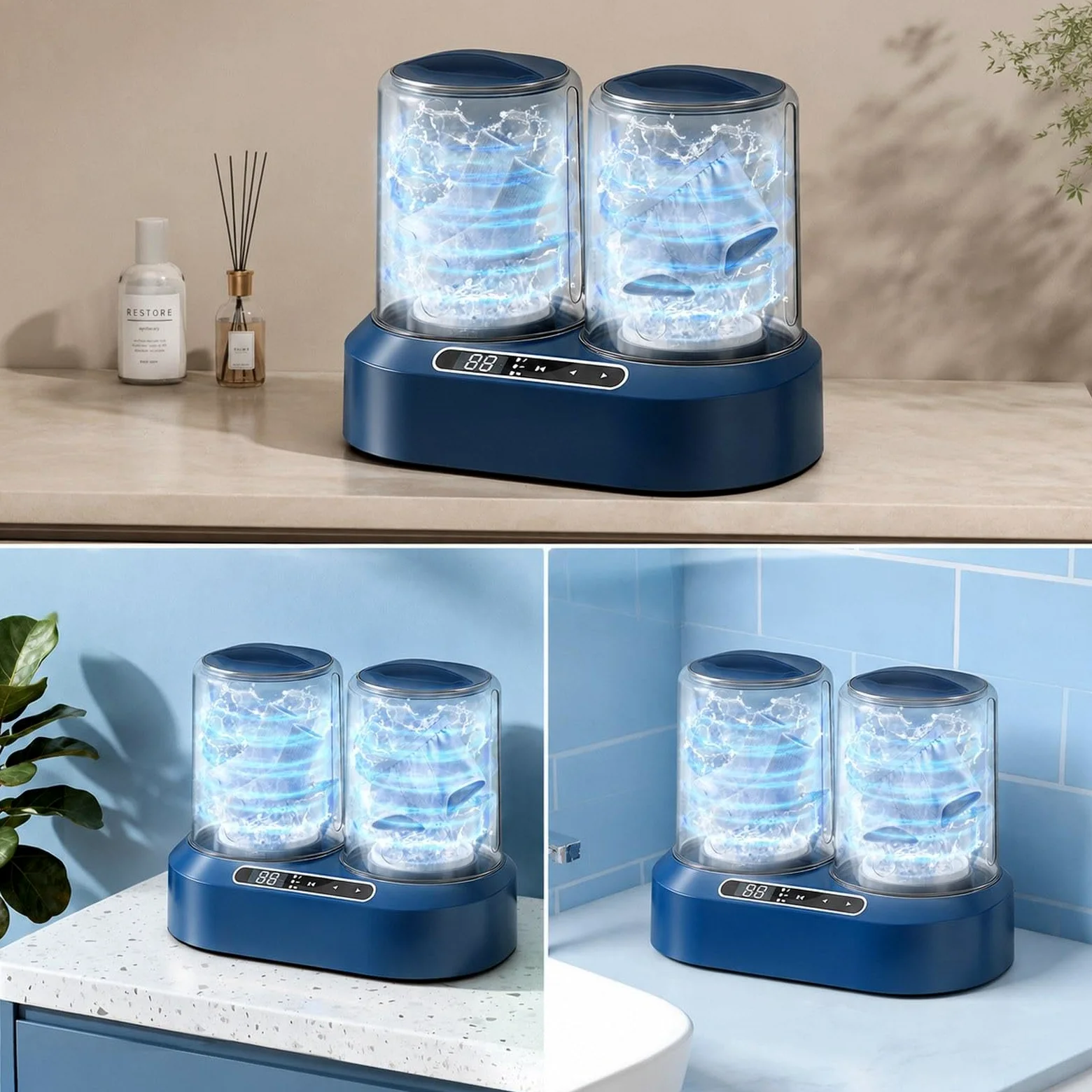 Lavadora Portátil de Ropa Interior, Práctica Minilavadora para Una Limpieza, Ideal para Camping, Hoteles, Residencias de Estudiantes Y Autocar, Azul, Individual