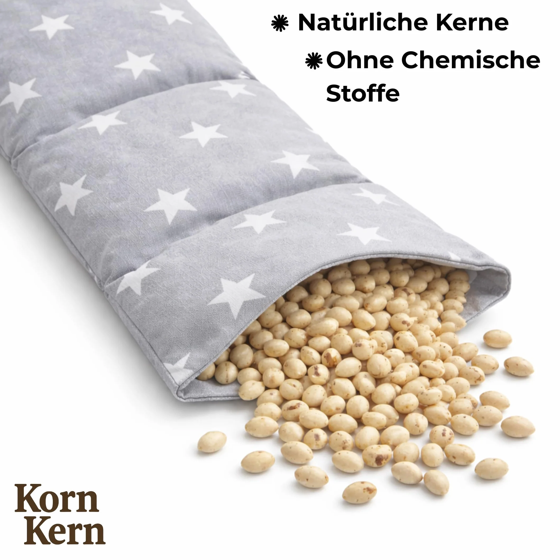 Cojín térmico de huesos de cereza KORN&KERN Manufaktur 20 x 50 cm 800 g apto para microondas diseño de estrellas
