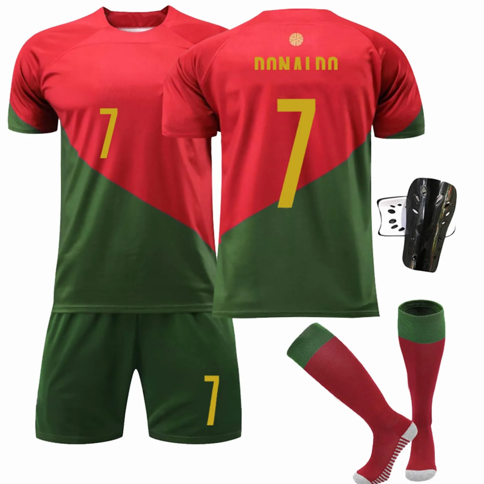 Ronronner Conjunto de fútbol para niños, con camiseta, pantalones cortos y calcetines, camiseta roja de jersey de manga corta con el nro. 7, para adultos y niños