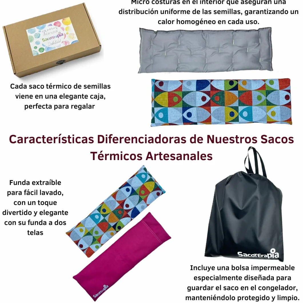 Saco Térmico de Semillas para Microondas 50x16 cm Frío/Calor Relleno Trigo Lavanda Estampado Peces SACOTERAPIA