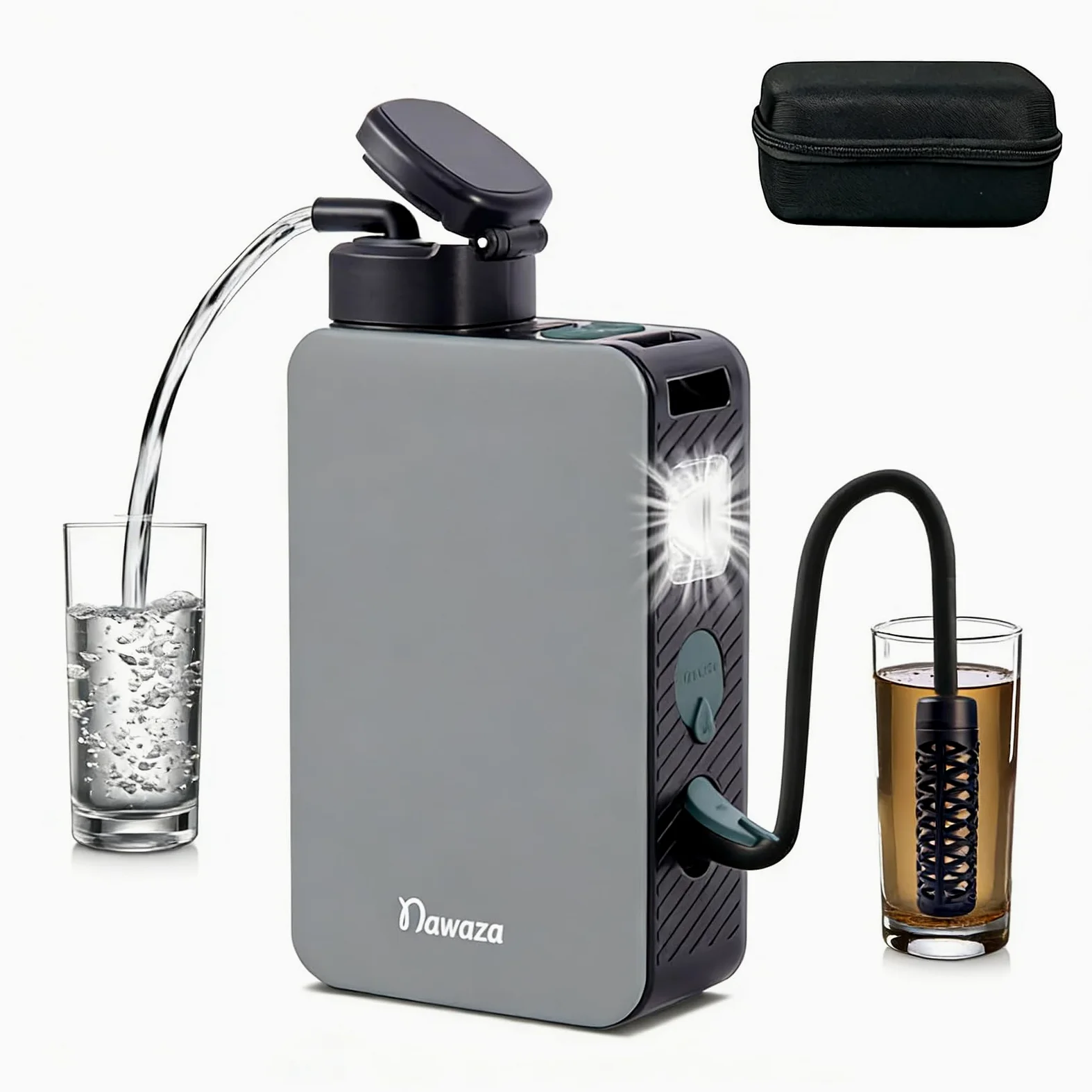 Bomba de filtro de agua eléctrica portátil, purificador de agua de 0.01 micras, sistema de filtración de agua de supervivencia para senderismo, camping, viajes y emergencias.