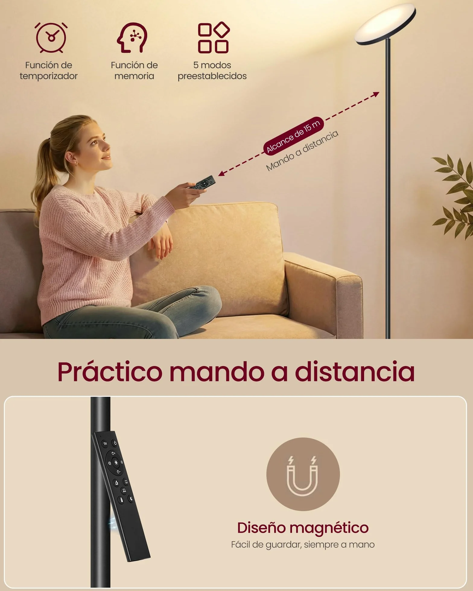 VASAGLE Lámpara de Pie LED 30 W Cabezal Orientable Negro Mate LFL018BD02