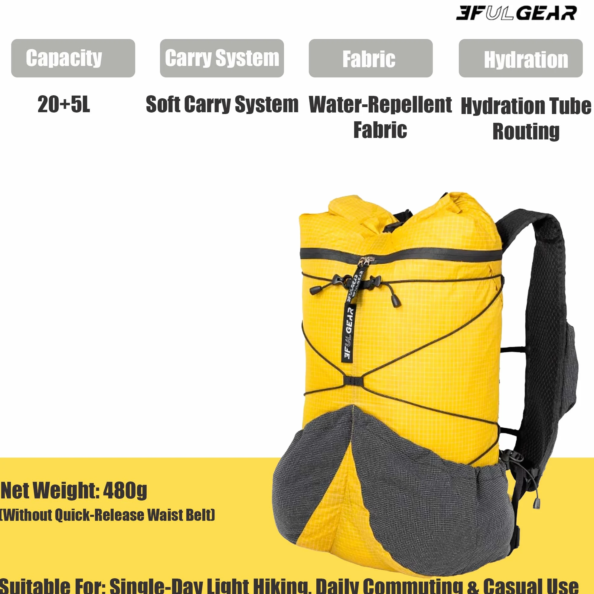 3F Koala - Mochilas de senderismo de 20 L + 5 L, mochila de escalada de montaña, mochilas ultraligeras