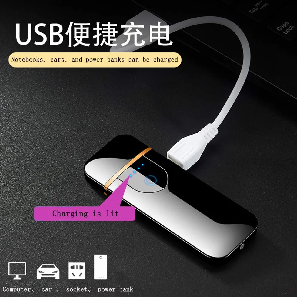 Encendedor de Arco Electrónico Recargable USB, Mechero Táctil Resistente al Viento, Encendedor de Cigarrillos de Bolsillo (Negro)