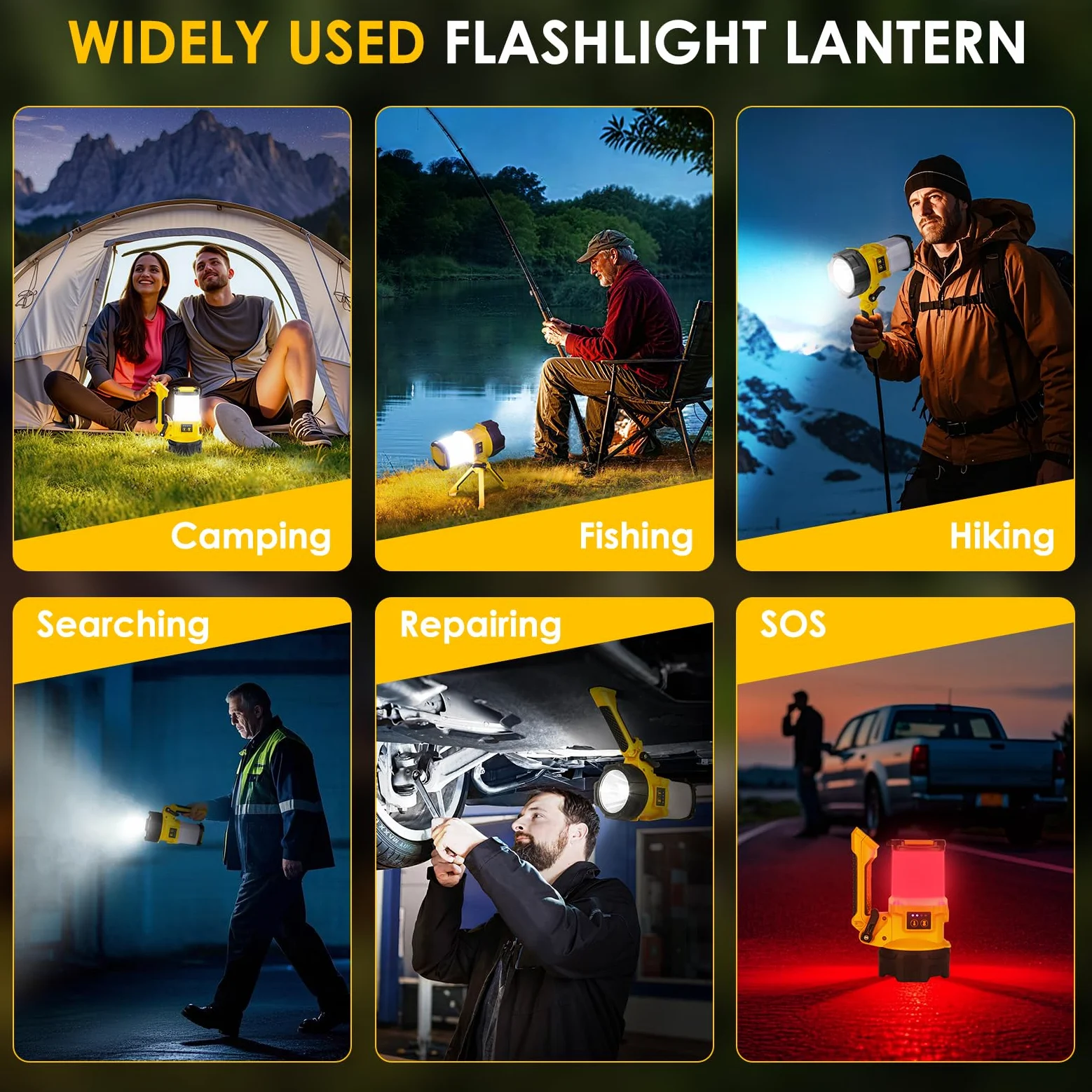 BOBKID - Linterna de camping recargable, 6 modos, linterna LED de mano con 2000 lúmenes, banco de energía de 4400 mAh, reflector impermeable IPX4, luz de trabajo para kits de supervivencia de