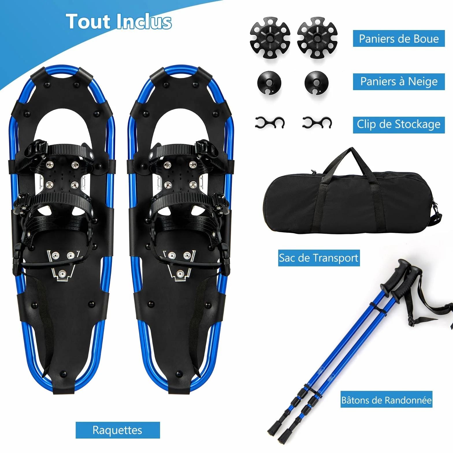 GOPLUS Raquetas de nieve antideslizantes 17-21 pulgadas aleación aluminio ajustables con bastones bolsa