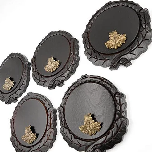 GTK - Juego de 5 placas de cuña talladas oscuras AF 16 cm con 5 hojas de roble, portada pequeña, tabla cuña, tabla de especias, placa de trofeos