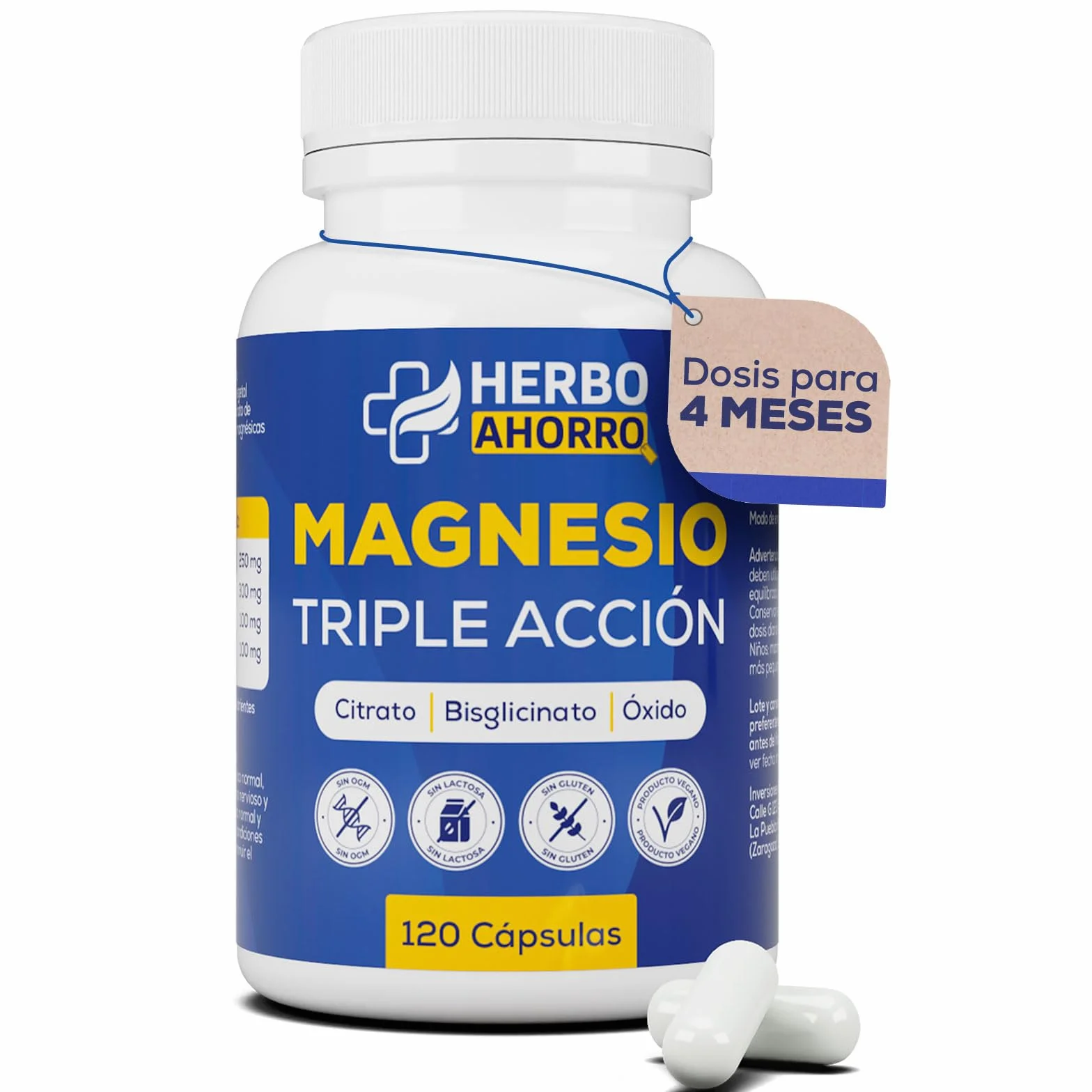 Magnesio Complex Triple Citrato Bisglicinato Óxido Magnesio 120 Cápsulas Alta Absorción Reduce Cansancio Fatiga
