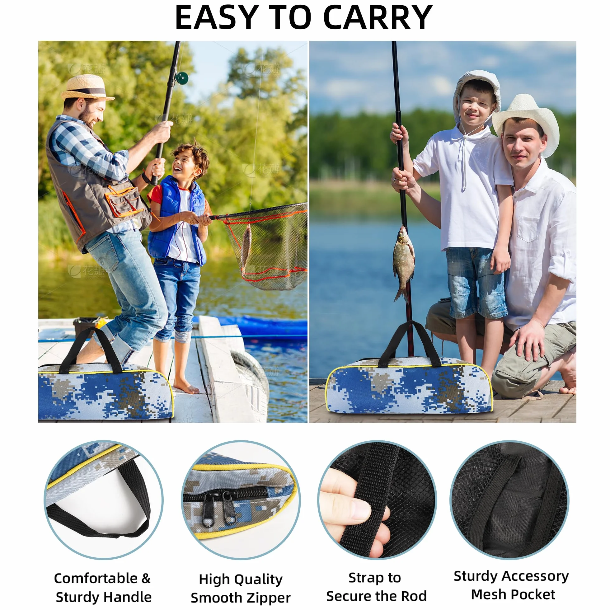 Juego de caña de Pescar telescópica y Carrete, Kit de caña de Pescar de Metal de 2,1 m con línea de Pesca/Accesorios de señuelos de Pesca/Bolsa de Transporte, para Viajes, Agua Salada o Dulce