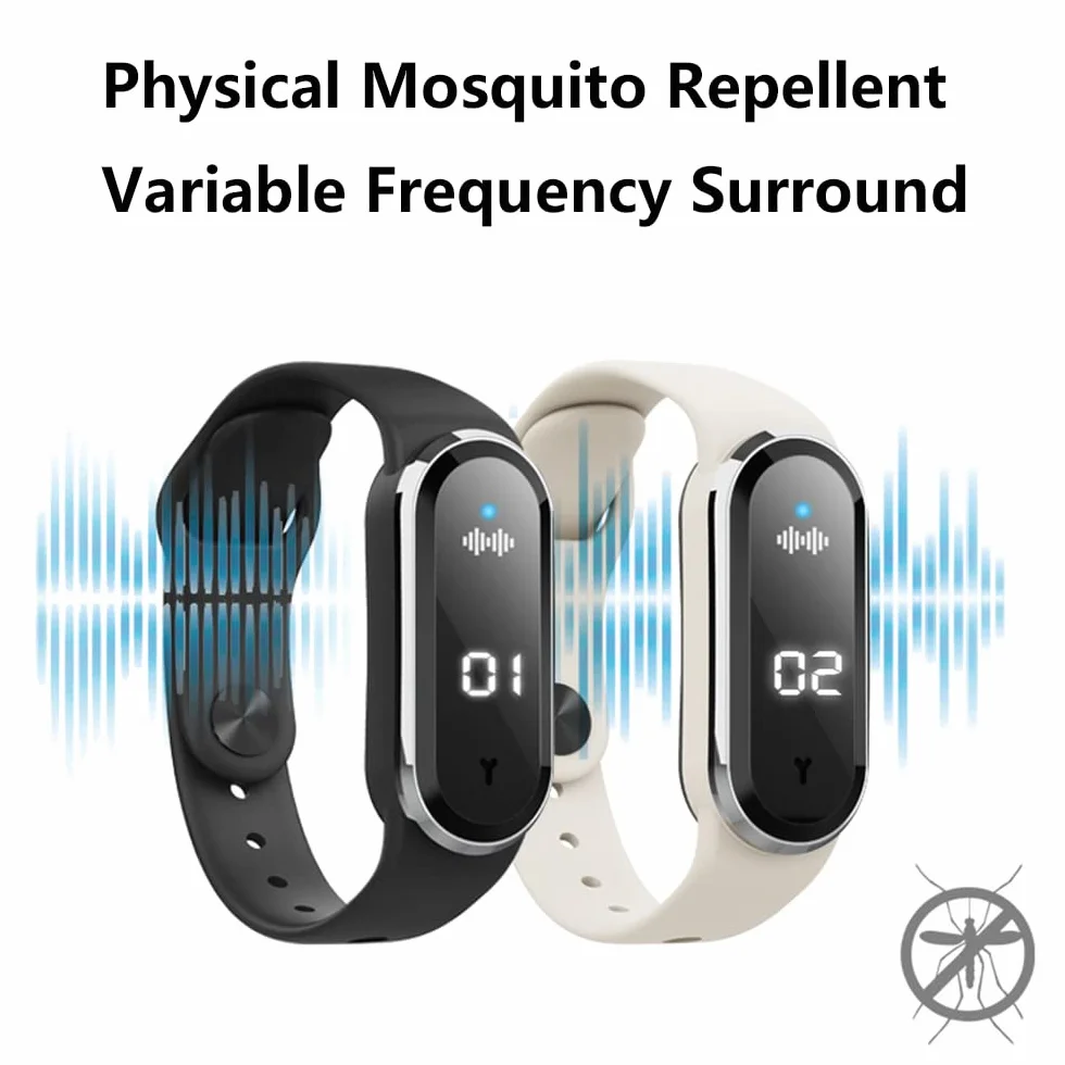 Pulsera repelente de mosquitos ultrasónica electrónica con carga USB Reloj repelente de insectos pantalla y detección de temperatura corporal blanca