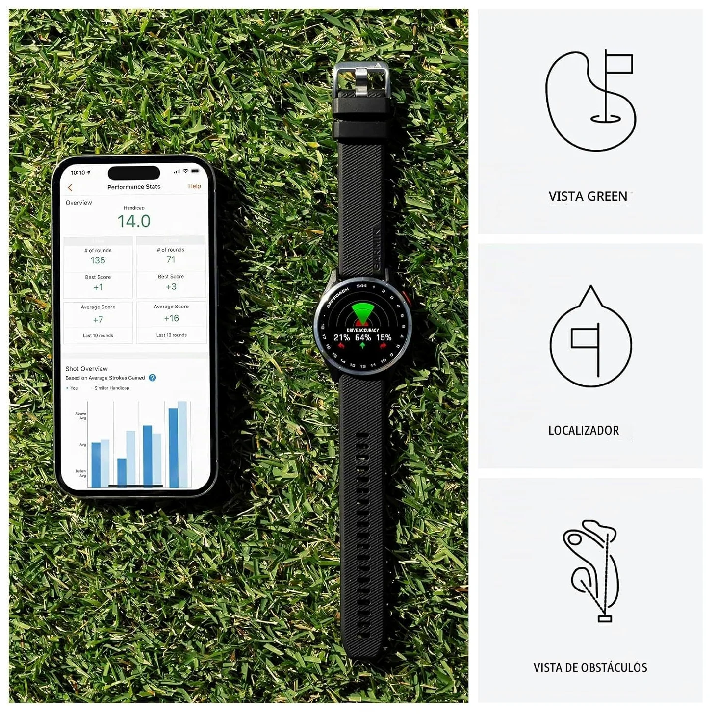 Garmin Approach S44 Essential - Reloj de golf con GPS, pantalla AMOLED, características en el campo, reloj inteligente deportivo y fitness, bisel de aluminio plateado con correa de silicona negra