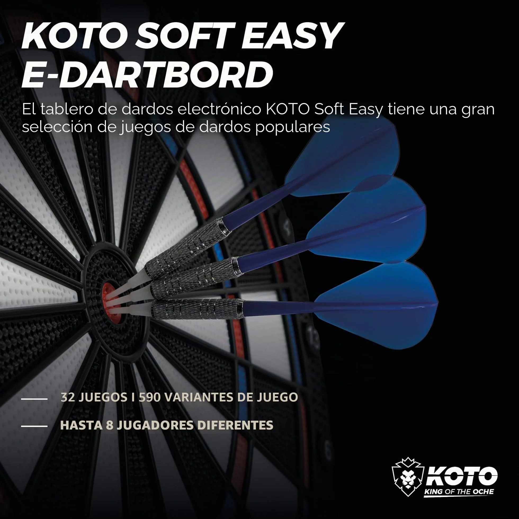 KOTO – Diana Electrónica Soft Easy (39x2x44,5 cm), 6 Dardos Soft, 32 Juegos, Más de 590 Variantes, Compacta y Moderna