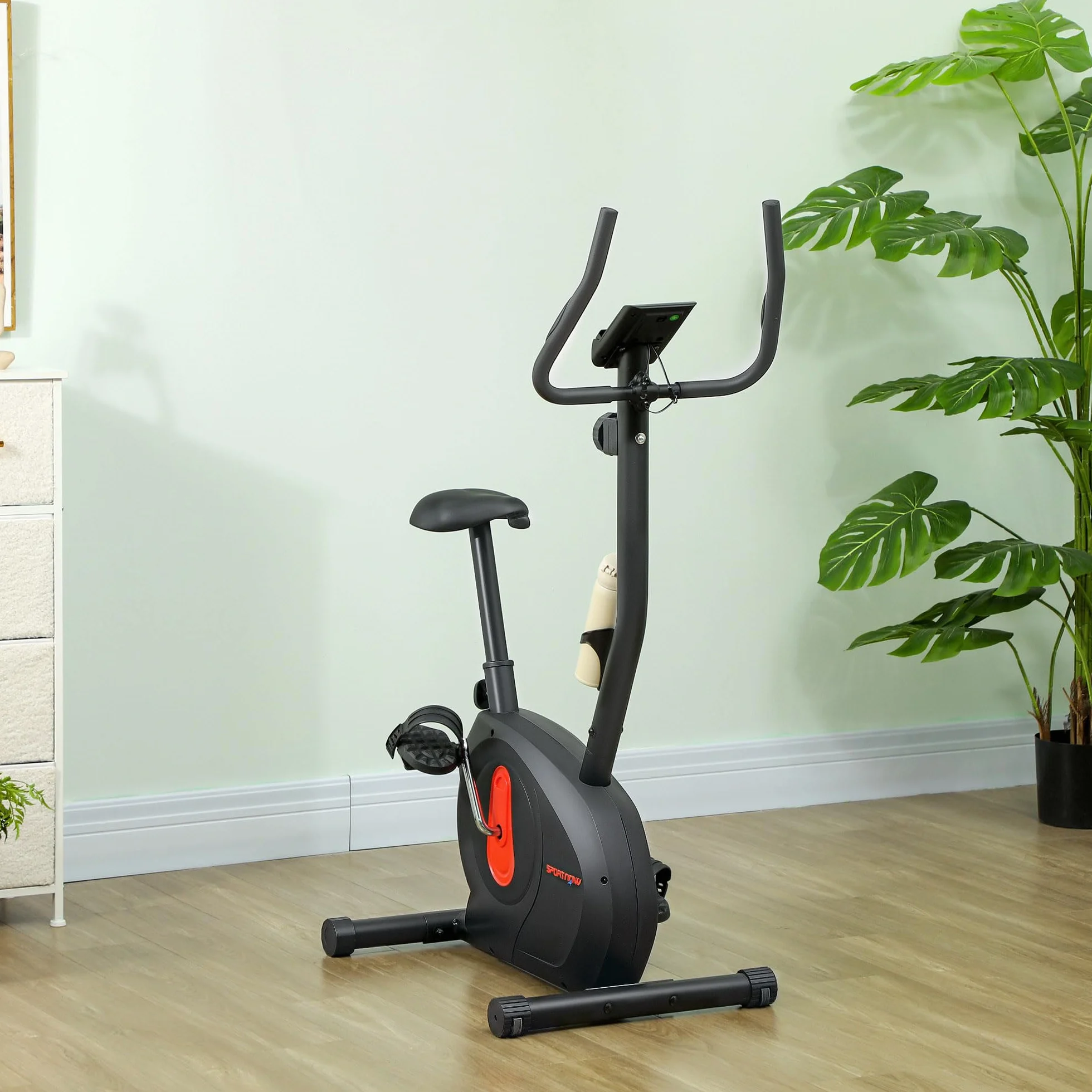 SPORTNOW Bicicleta Estática en Casa con Resistencia Magnética Ajustable Bici Estática Silenciosa con Volante Sensor de Frecuencia Asiento Regulable Pantalla LCD y Soporte de Teléfono Carga 100 kg