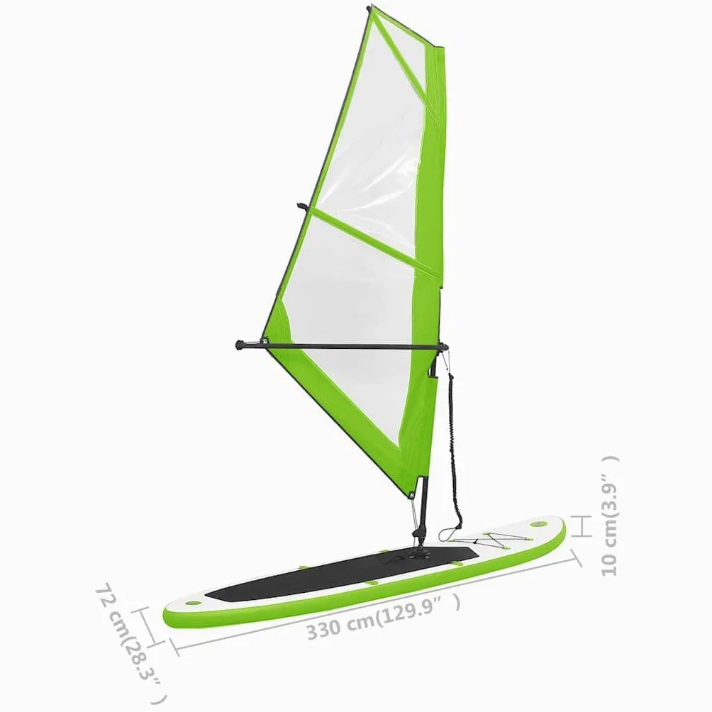 vidaXL Tabla de surf inflable verde/blanca con vela, 330 x 72 x 10 cm, a prueba de pinchazos, resistente a los rayos UV, bolsa de transporte incluida