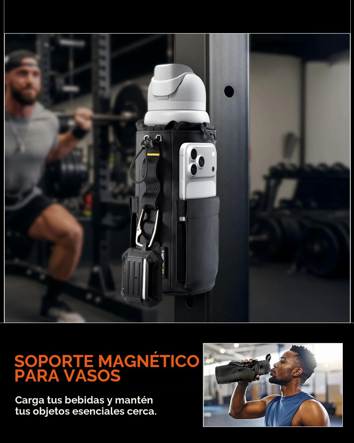 Spigen Life LF500 Bolsa Magnética de Gimnasio, Porta Botella de Agua, Negro