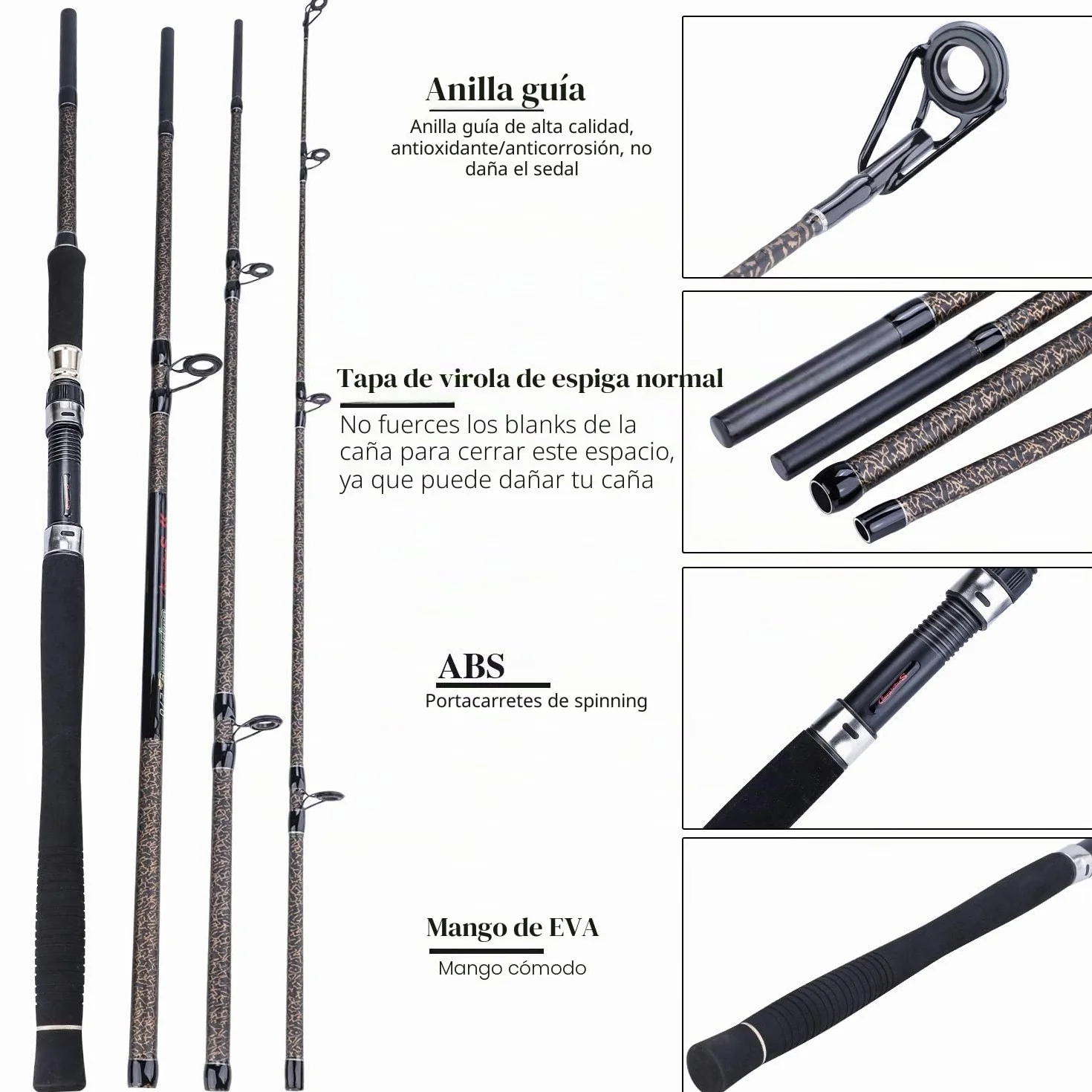 Sougayilang Caña de Pescar Carpa Fibra de Carbono 4/5 Secciones Portátil Mango Eva Agua Salada Dulce